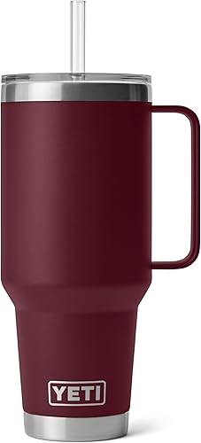 YETI Rambler Vaso de 42 oz con Asa y Tapa con Popote, Taza de Viaje Vaso de Agua, Vaso con Aislamiento al Vacío con Asa, Acero Inoxidable, Rojo Vid