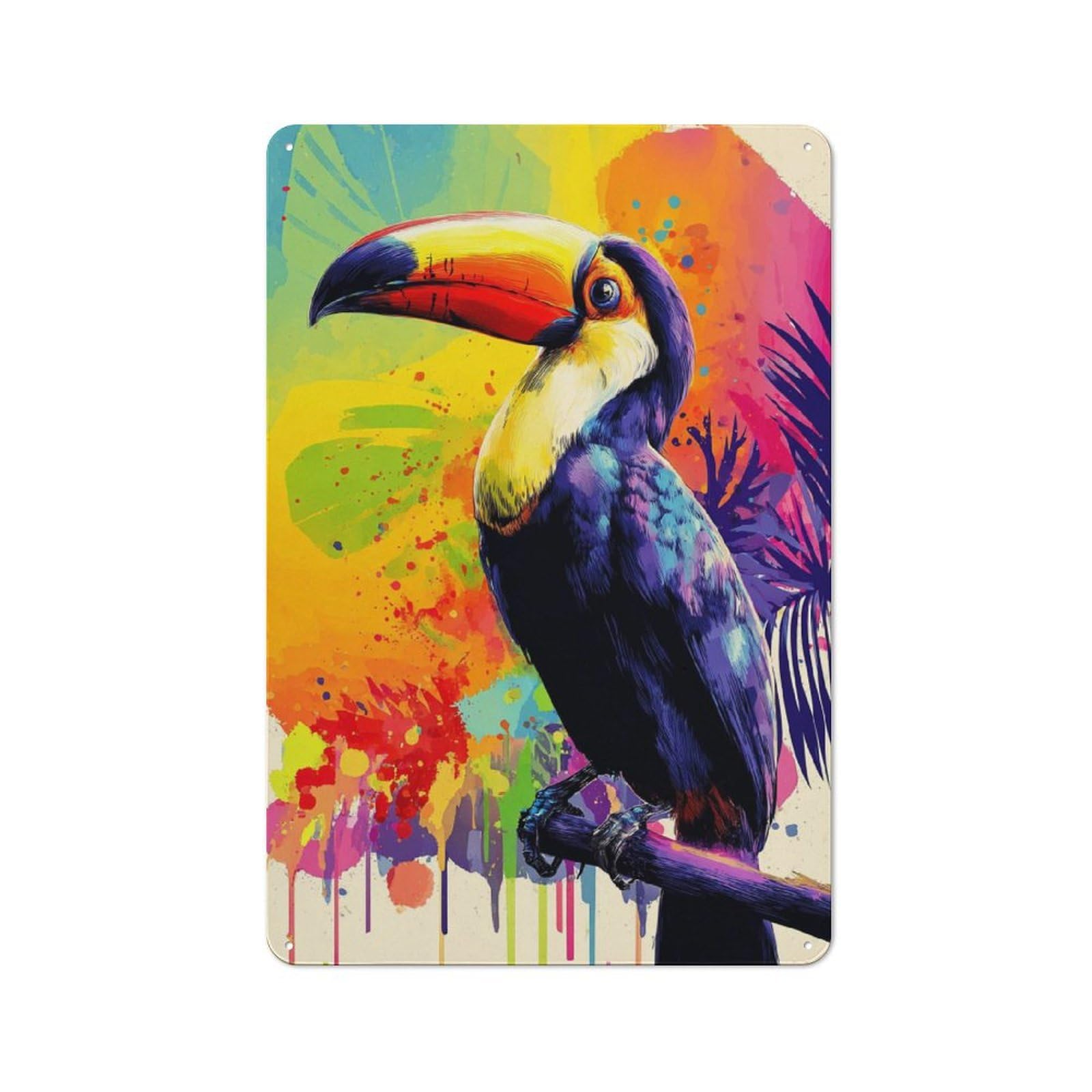 Junmoney Colorful Toucan Artwork Character Decorative Tin Plaque 30X20cm Featuring Small Space Decor For Bedroom, Kitchen, Office Or Living Room