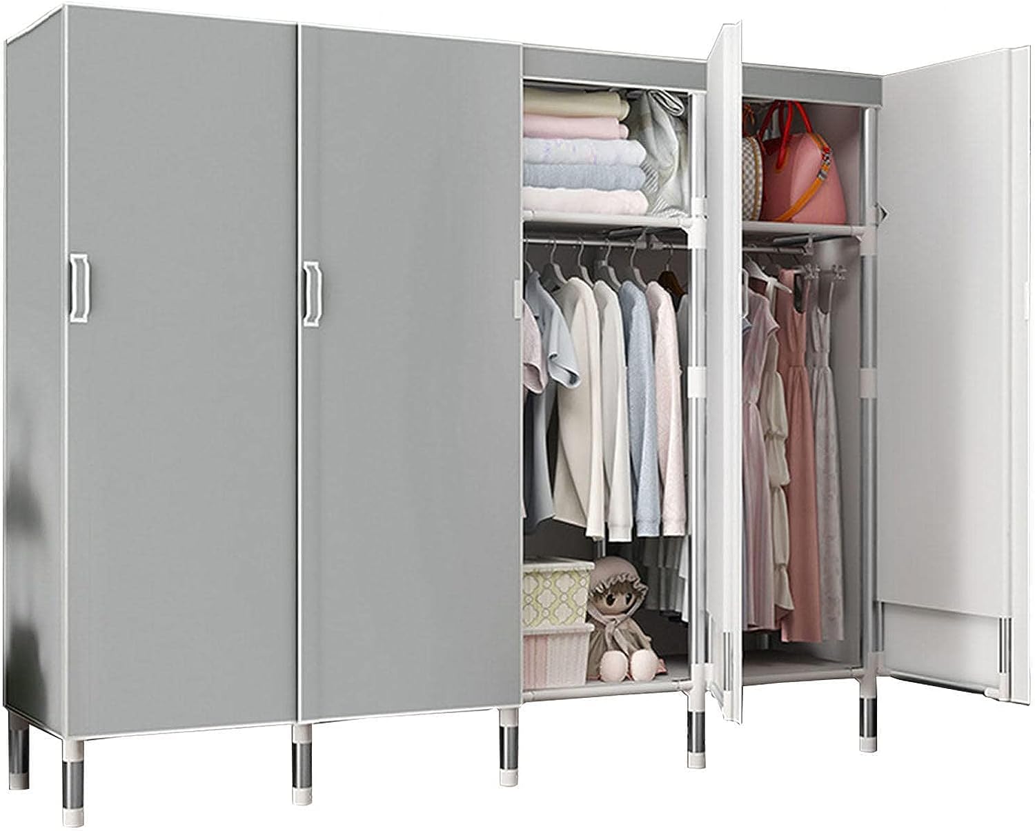 Guardaroba,Ripiani per Guardaroba Portatili in Tela,Guardaroba in Tessuto con Asta Appendiabiti,Mensole,Organizzatore per Armadio per Vestiti,D-165x50x172cm