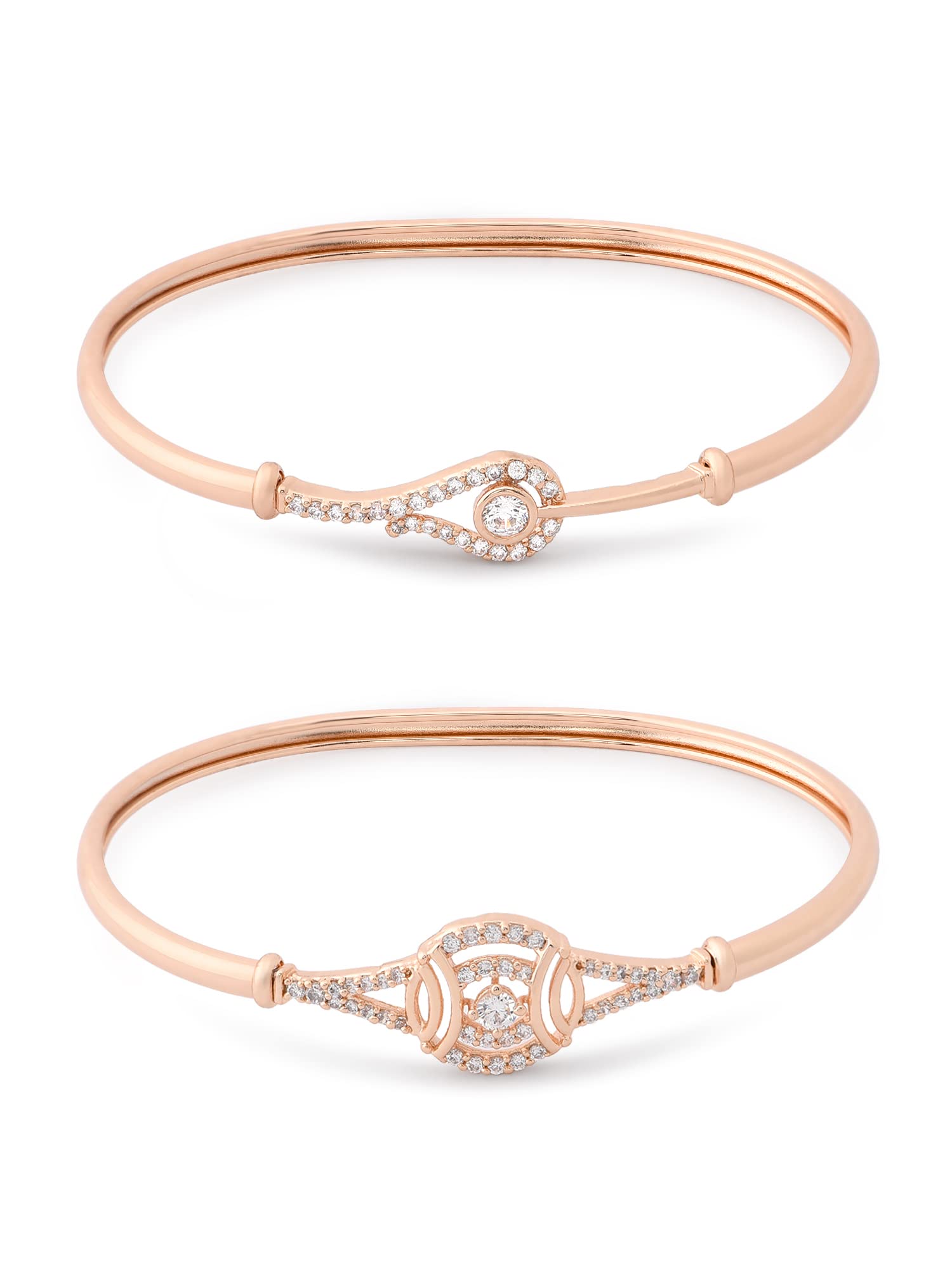 ZAVERI PEARLS Set of 2 Rose Gold Cubic Zirconia Contemporary Brass Kada Bracelets For Women-ZPFK13380 (B09XHLZKBY) Amazon Price History, Amazon Price Tracker
