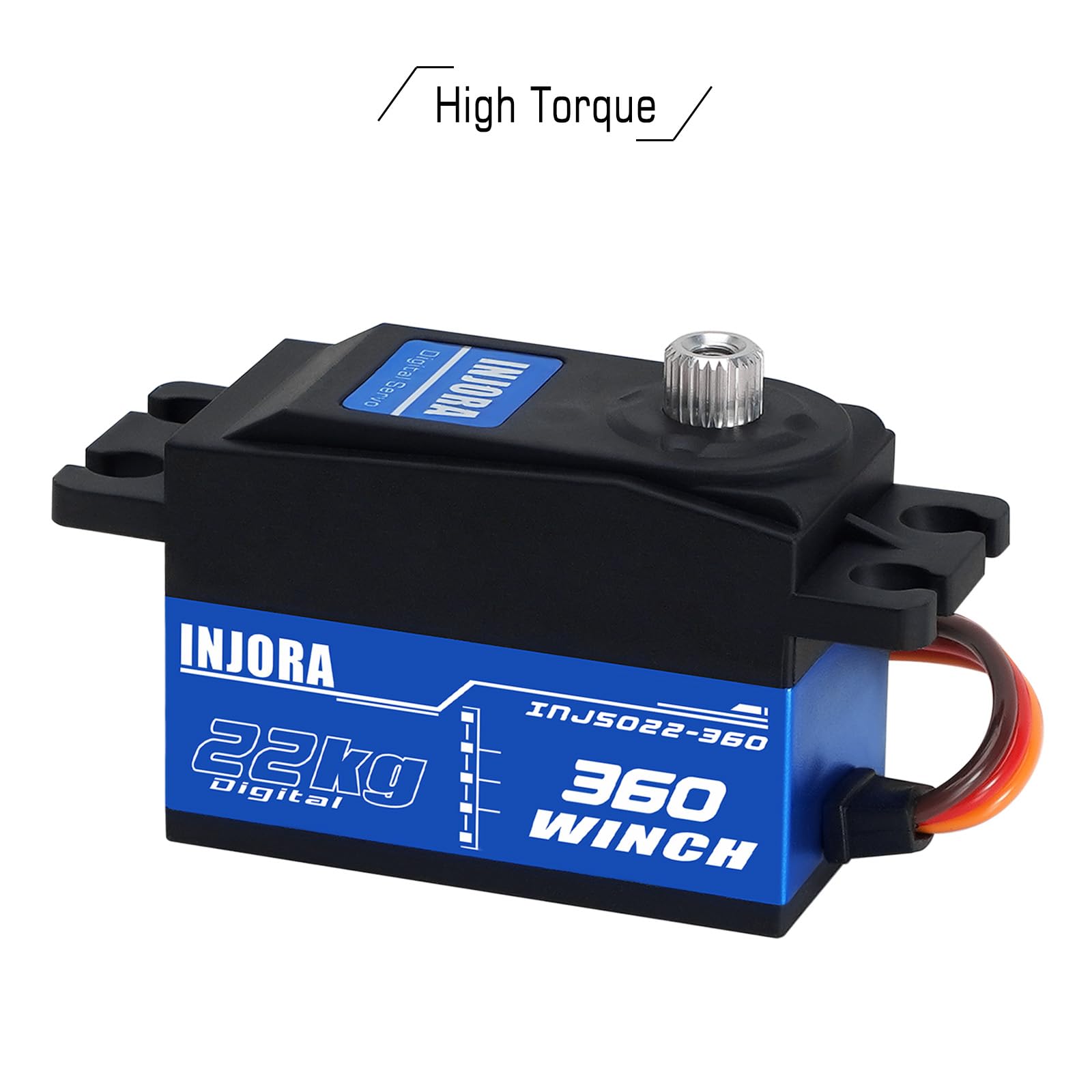 INJORA INJS022-360 Servo Numérique 22KG 360° avec Treuil Standard 23T/25T pour Voiture, Crawler, Bateau RC