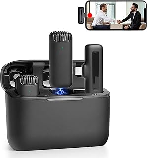 2 Pack Wireless Microphone for iPhone iPad with Charging Case, 7H Professional Lavalier Microphone Cordless Mic for iPhone,Clip on Microphone for Video Recording,Interview Podcast Vlog YouTube TikTok