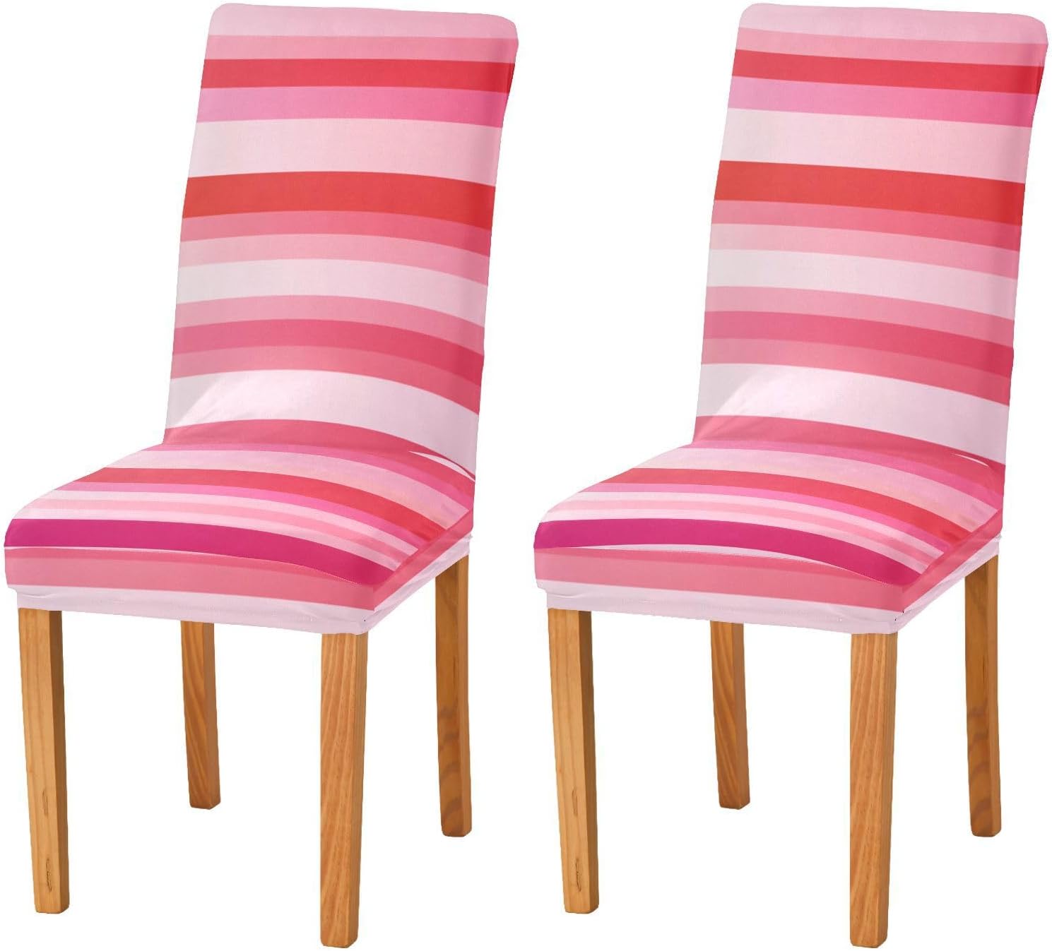 ALAZA Chair Covers for Dining Room, Pink Red Striped Stretch Chair Cover Sets Chair Protector Removable Washable for Ktichen Restaurant Hotel