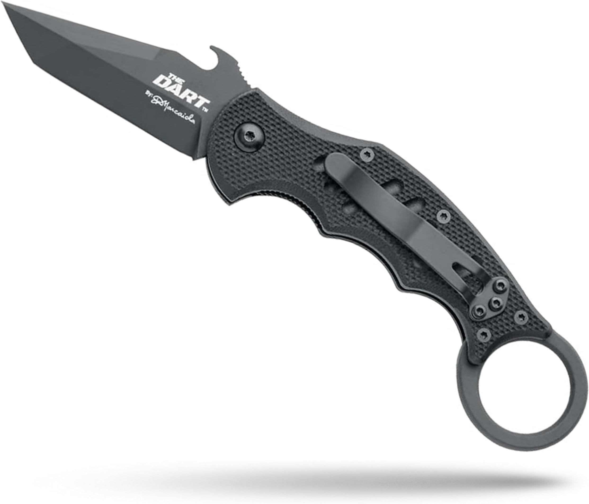 FX-597 The Dart Folding Pocket Knife Emerson Wave, Liner Lock - N690Co Stainless Steel Blade, Black Idroglider Finish, Black G10 Handle, Reversible Pocket Clip