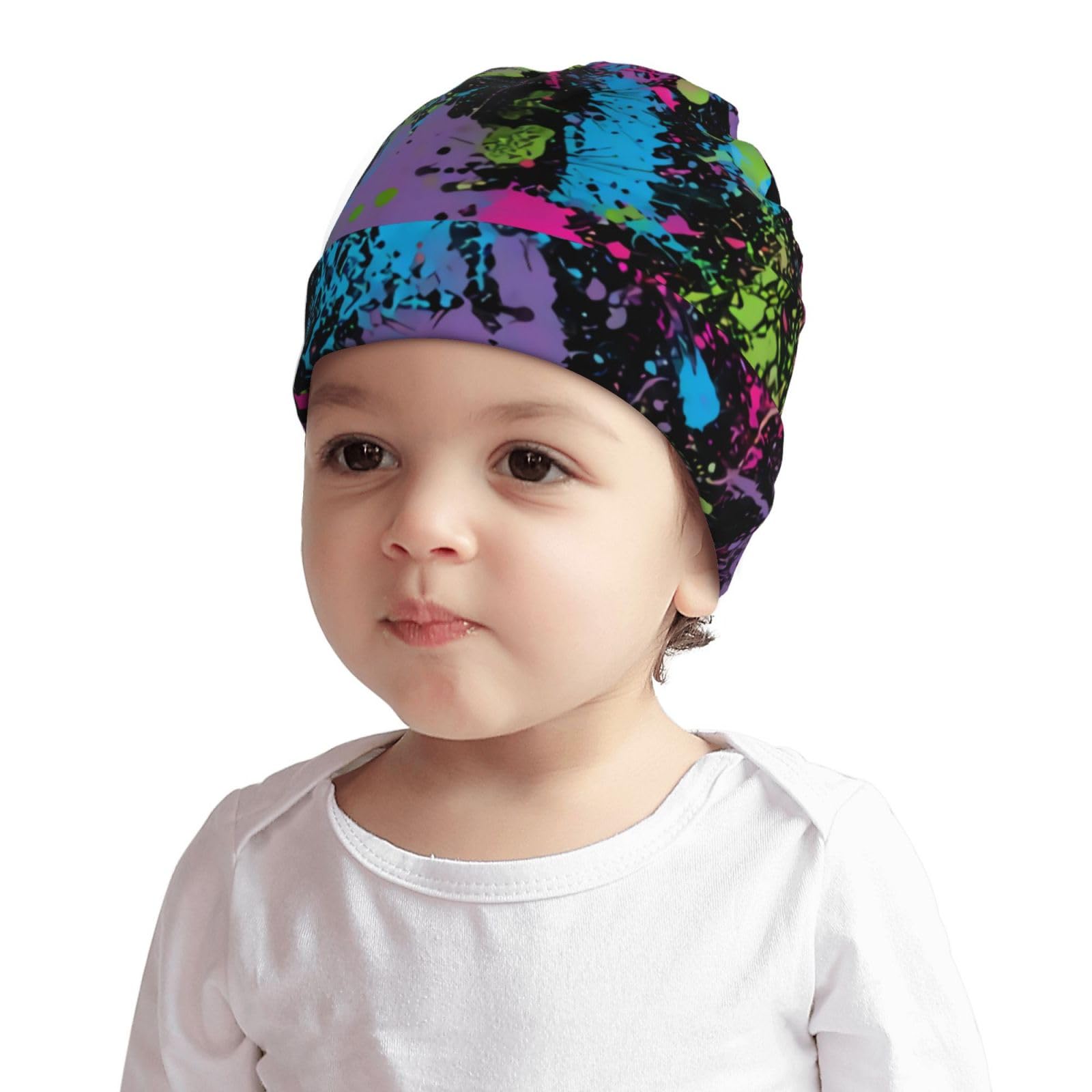 Rainbow of Neon Paint Splatters Kids Beanie Hats Warm Knit Beanie Cap Skull Caps Gifts Decor for Boys Girls