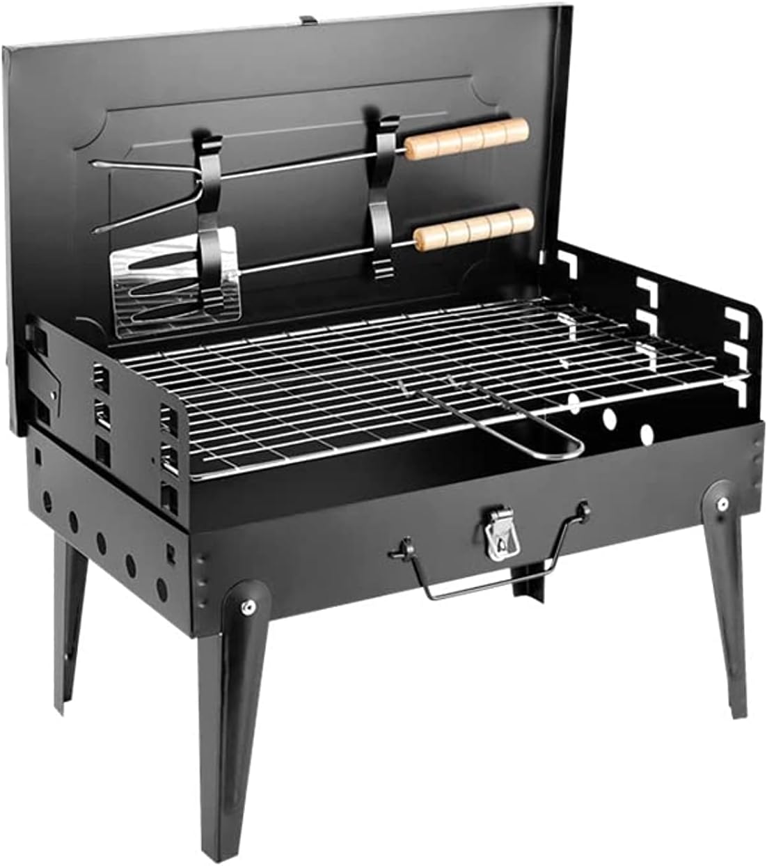 NA Folding Campfire Grill(43 * 26.5 * 46.5cm),Portable and foldable, easy to carry, with grill fork + shovel, suitable for outdoor barbecues, indoor and outdoor parties, short trips