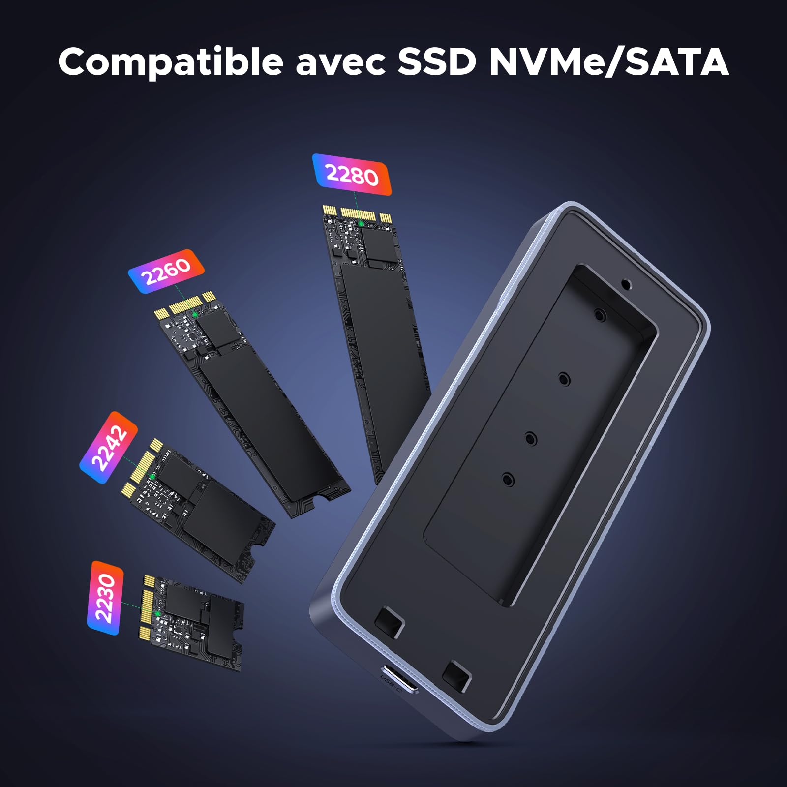 UGREEN Boîtier RGB M.2 NVMe SATA SSD USB C 3.2 Gen 2 20 Gbps M.2 SSD | pour NVMe SATA 2230 2242 2260 2280 Compatible avec iPhone 17 Pro Max Air Mac MacBook PC Windows Linux PS5 Xbox