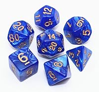 Vista 7 de Dados poliédricos azul y rosa DND para juegos de rol de mazmorras y dragones D&D con bolsa de dados