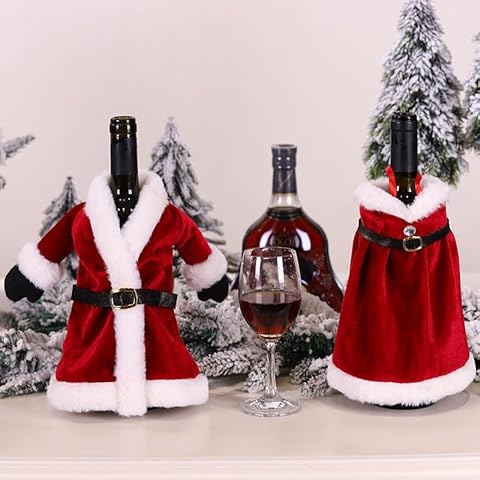 2 Pcs Christmas Wine Bottle Covers Decoration Plush Xmas New Year Dining Table Decor Party Gift Cover