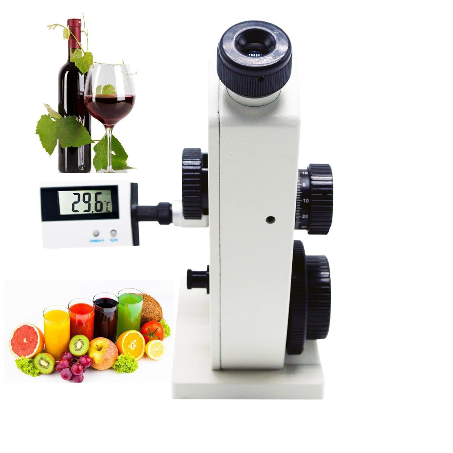 ABBE Refractometer Brix Meter for Sugar Solution,Beverage,Oil,Food,Pharmaceutical,Paint,Petroleum,Etc with Refractive Index 1.3000-1.7000nD Brix 0-95% Monocular Observation Digital Thermometer