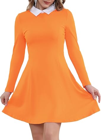 Aphratti Womens Long Sleeve Fall Dresses 2025 Casual Peter Pan Collar A Line Fit and Flare Skater Goth Dress