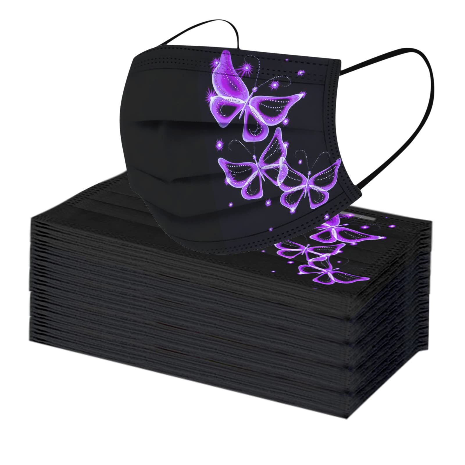 50Pcs Women's Face Mask Disposable Heart Print Butterfly Anti-Dust Adult Holiday Covering Stars Neon Face Protective