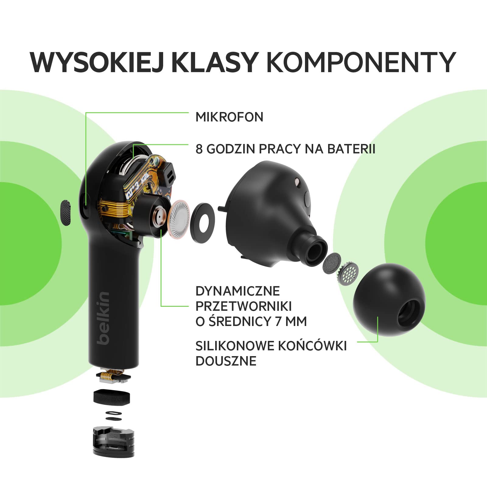 Belkin Słuchawki bezprzewodowe Bluetooth, prawdziwie bezprzewodowe słuchawki SOUNDFORM Freedom z etui do ładowania, odporność na pot i wodę IPX5, głębokie basy, do telefonów iPhone, Android – czarne