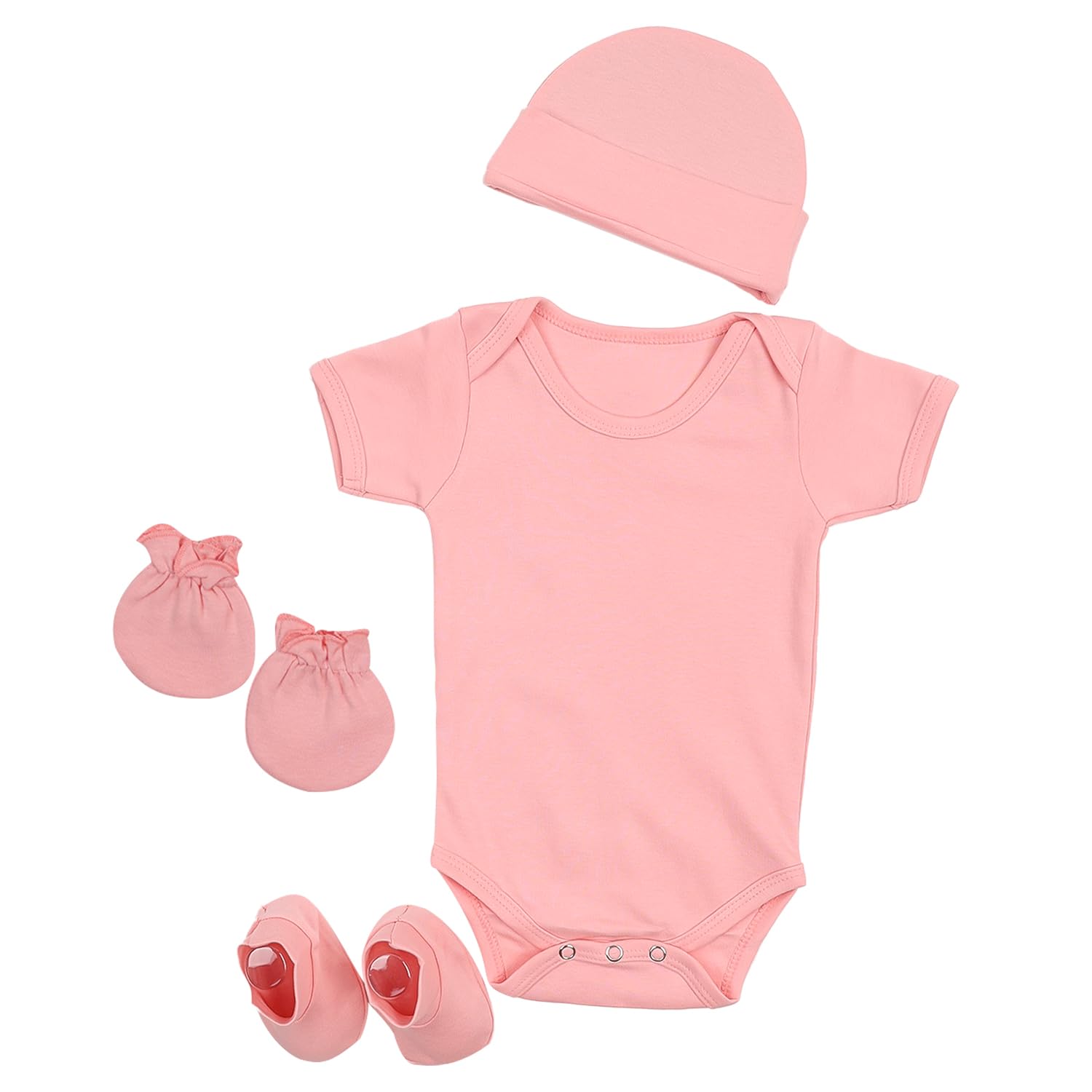 MOM'S HOME Organic Cotton Baby Onesies Gift Set | Rompers, Cap, Booties, Mittens Set/Newborn Essentials | Pack Of 4 |-image-16