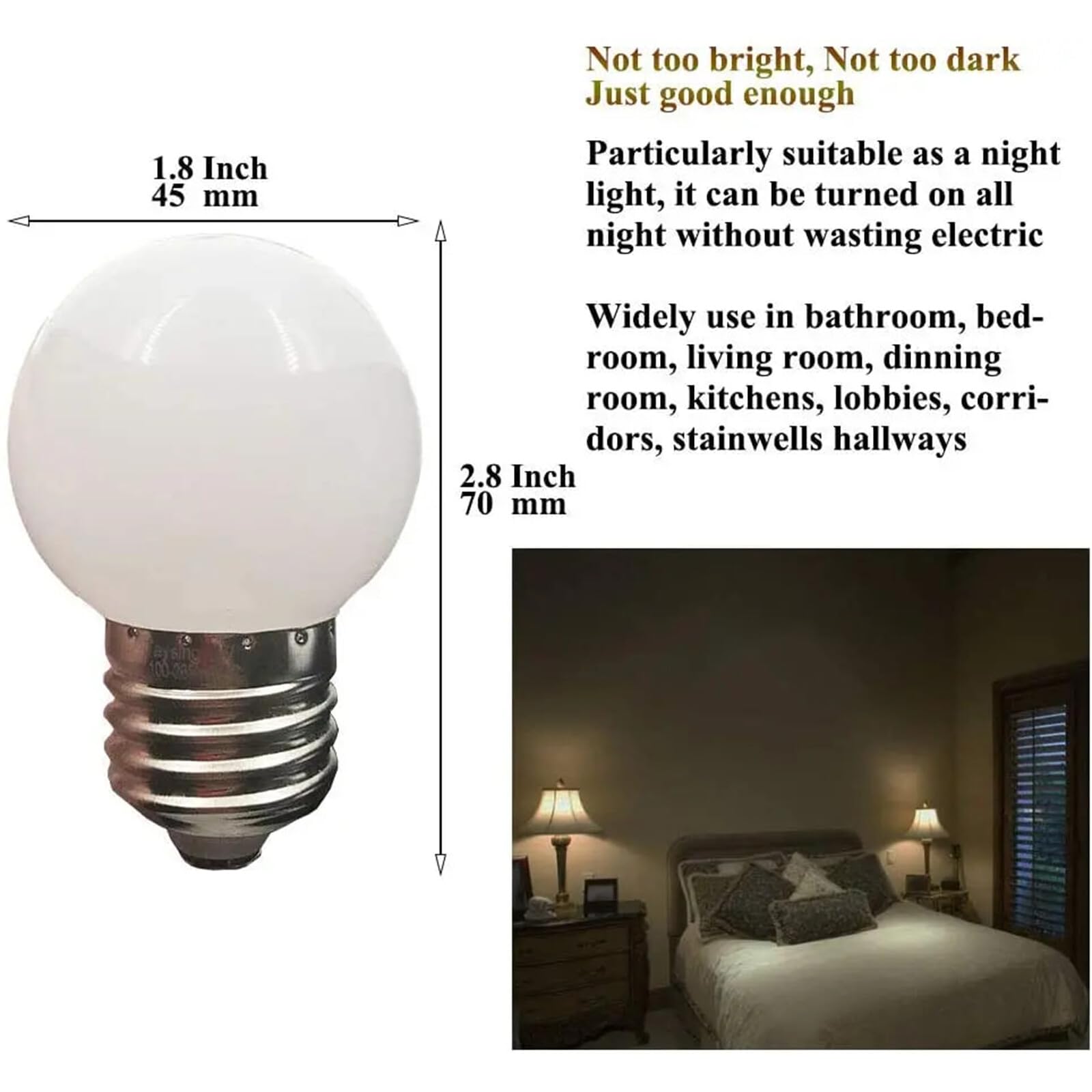 Bombilla LED G45 de plástico, globo lechoso, E27, ACdena de luces blanca, 1W, 2W y 3W, para fiestas en el jardín (E27, 220V, 3W)
