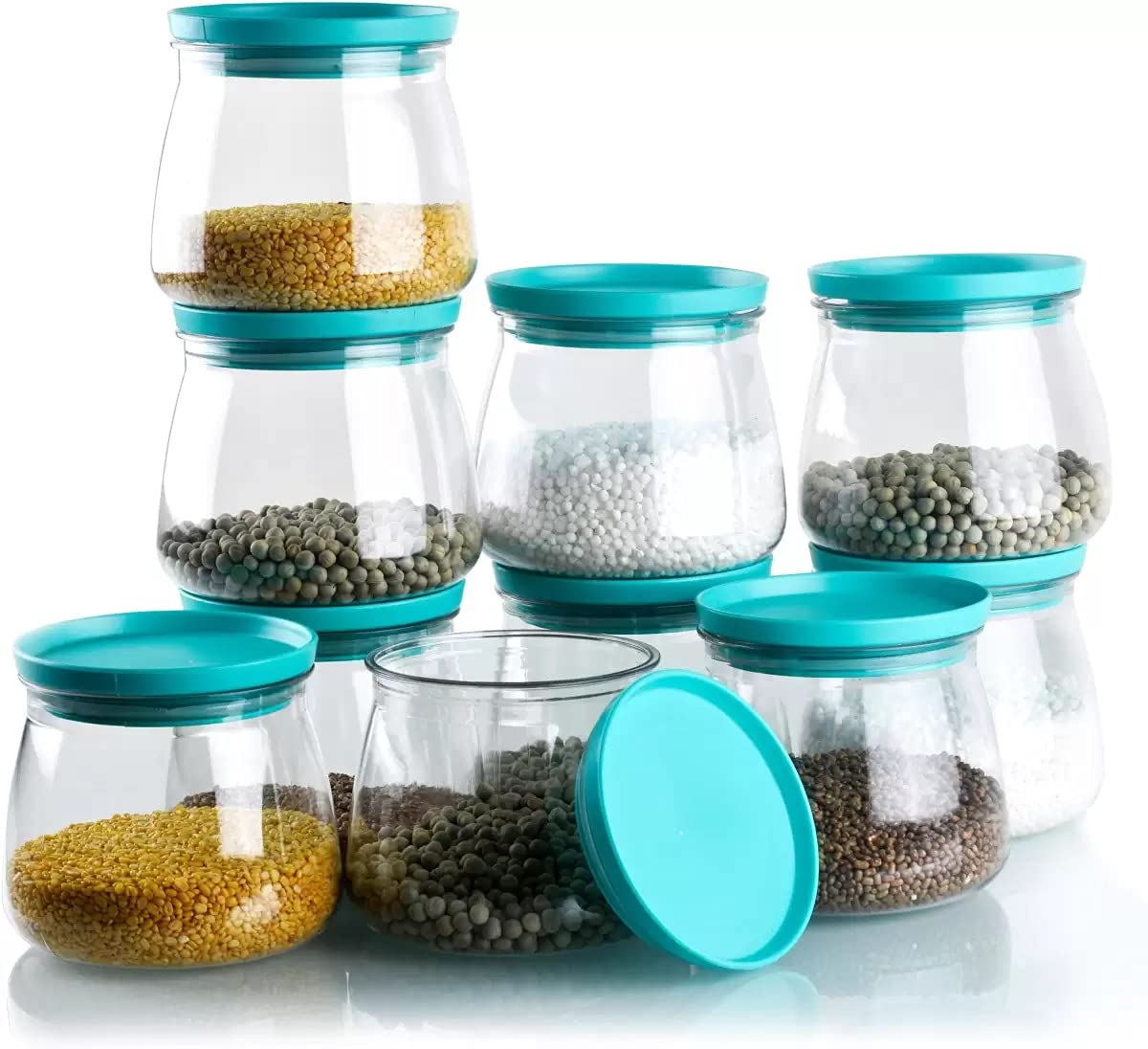 Solomon ™ Unbreakable Sturdy Airtight Transparent Jar, Matuki Shape Air Tight Kitchen Storage Container 800 ml Plastic Grocery Container (Pack of 10, Blue)