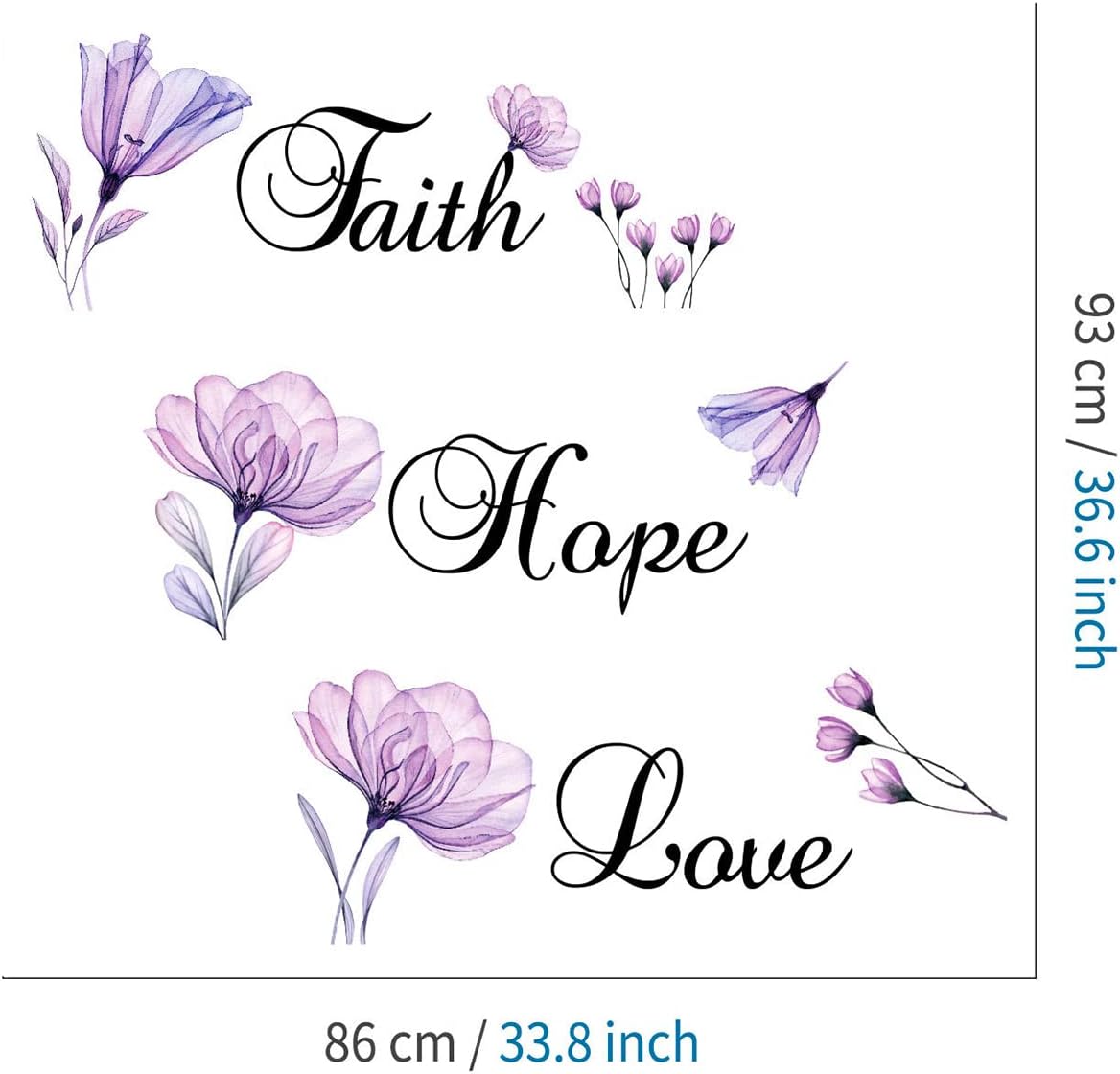 Lchen Faith Hope Love Wall Sticker Purple Lily Flower PVC Wall Decal Home Background Decor Removable Wall Art Sticker (Faith Hope Love)