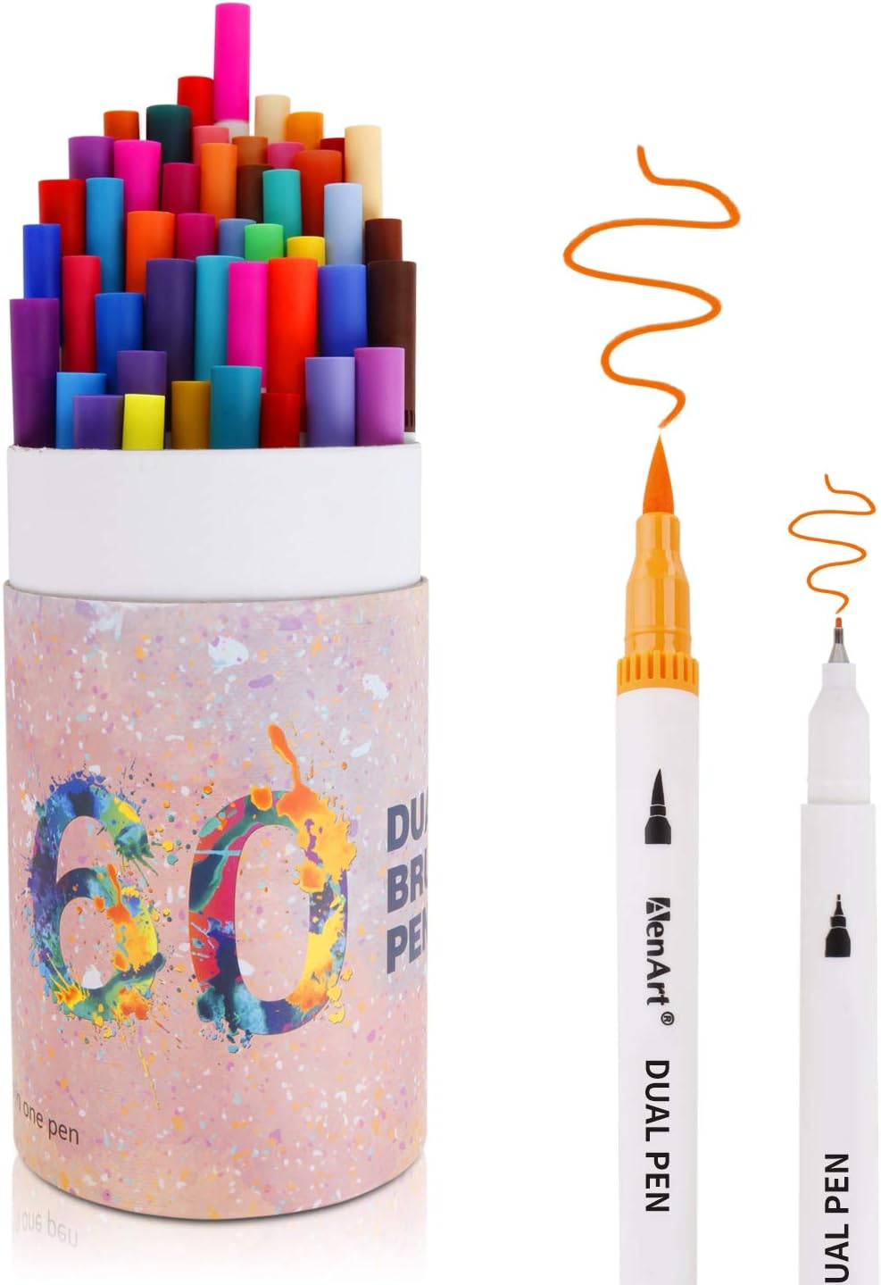 Dual Tip Brush Markers Pen 60 Colors, Fine and Brush Tip Colored Dual Pens for Coloring Books, Drawing, Bullet Journal, Planner, School Art Projects