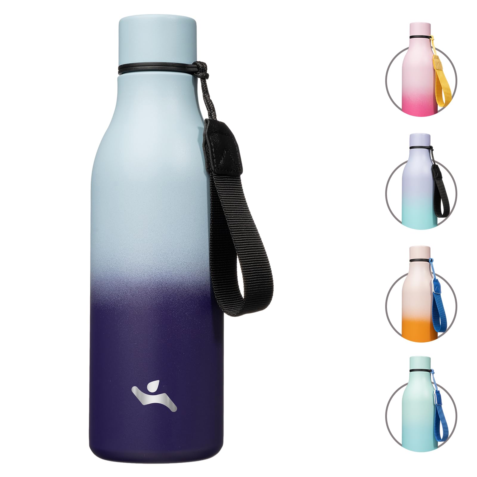 Konokyo 18 oz Insulated Stainless Steel Metal Water Bottle with Strap | BPA-free, leak-proof, dishwasher-safe reusable bottle with strap for gym, school, hiking, outdoor travel &amp; hydration