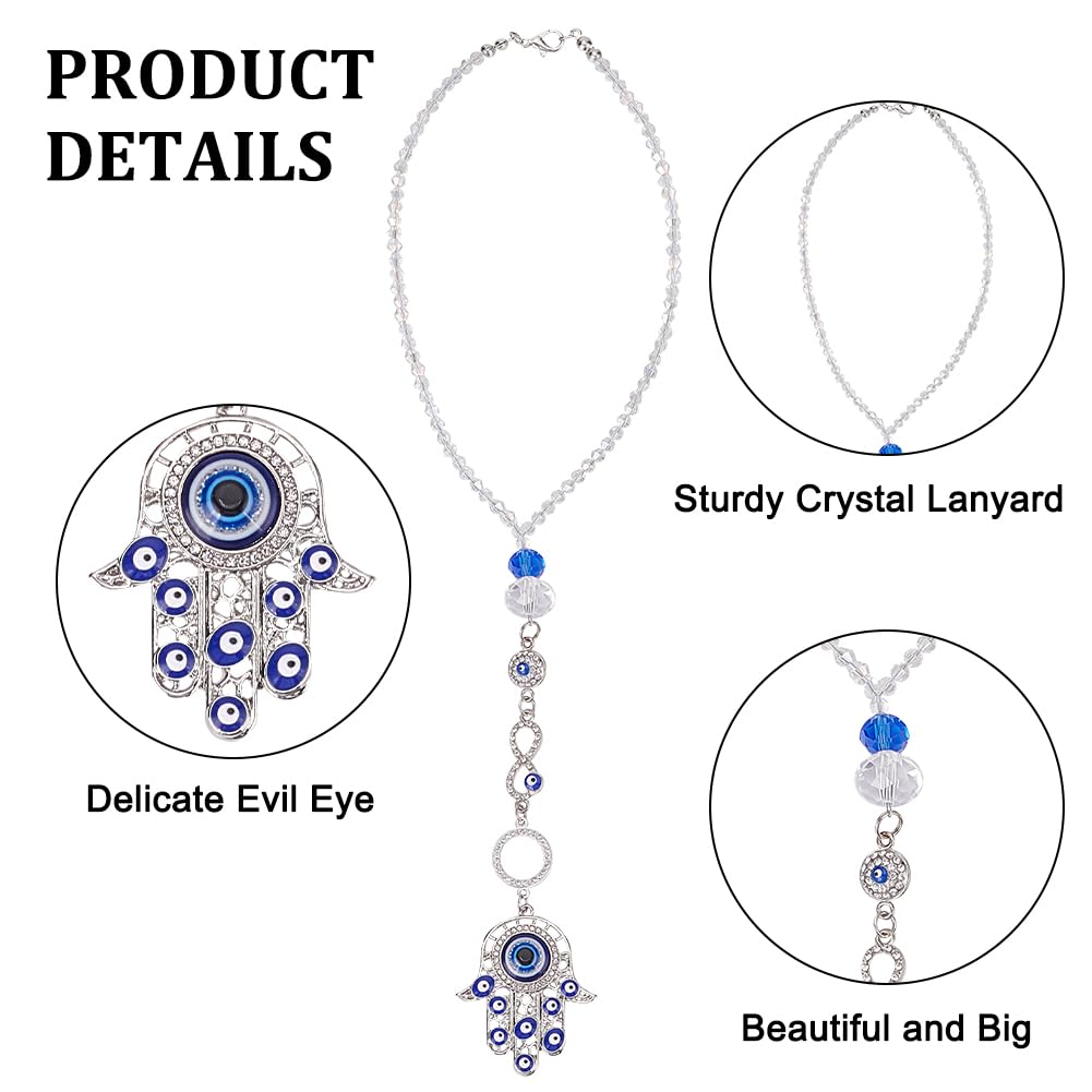 DELORIGIN Evil Eye Car Hanging Pendant Metal Hand with Evil Eye Charm Ornament Beaded Decor Good Luck Pendant for Car Rearview Mirror Keychain Window Car Door Balcony - Image 3