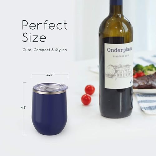 Miniatura 5 de Maars Bev - Vaso de vino de acero inoxidable sin tallo con tapa aislado al vacío de 12 onzas a prueba de derrames apto para viajes vasos clásicos de