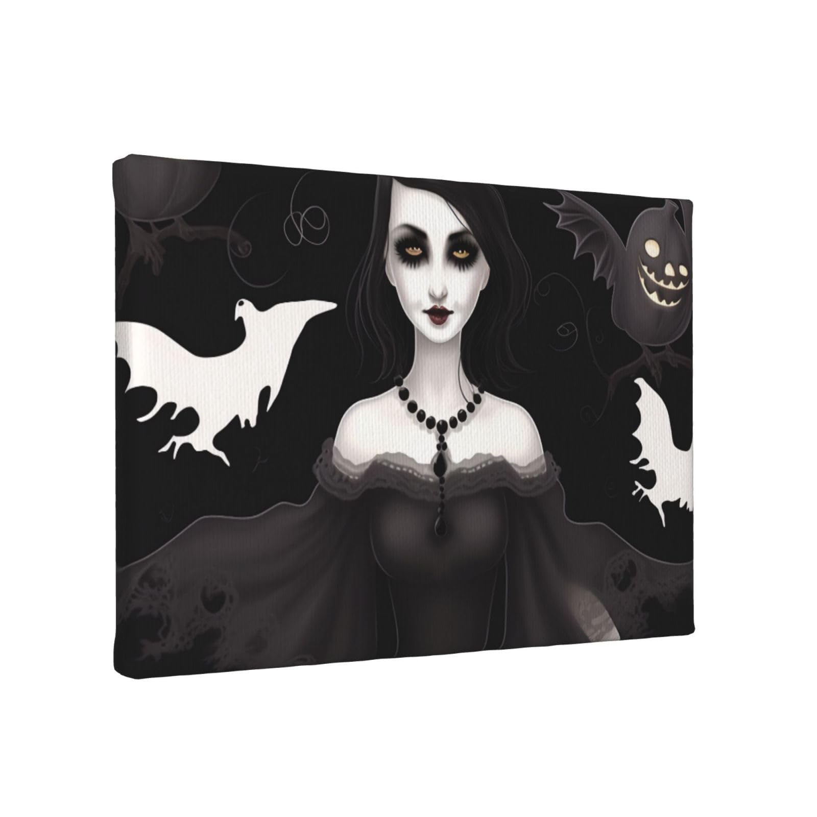 YKLJG Halloween Goth Printed Wall Art Canvas Painting 30x20 CM Wooden Framed Picture Painting Artwork Prints for Bedroom Kitchen Home Office Decor