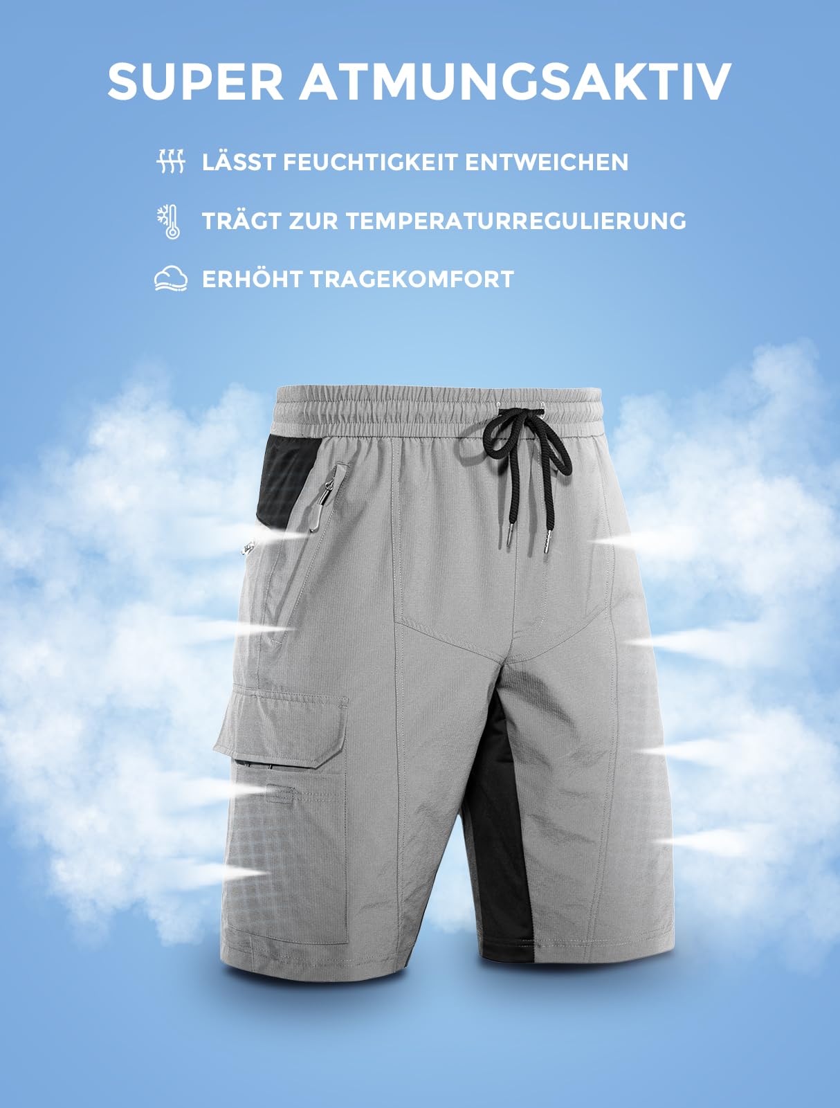 Wespornow Bermuda para Hombre con 5 Bolsillos, Pantalón Corto Deportivo de Secado Rápido para Deporte al Aire Libre, Elástico y Funcional para Trabajo, Senderismo y Trekking
