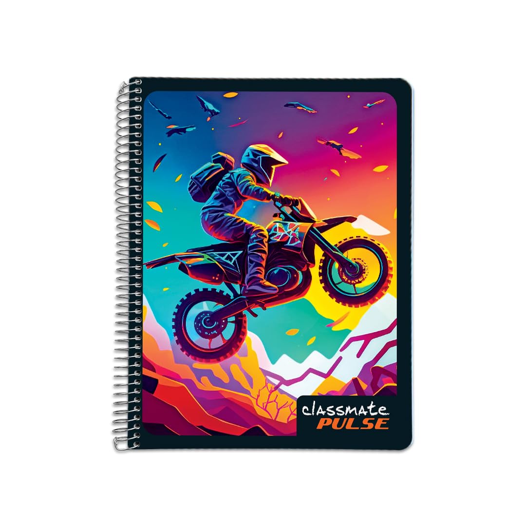 Classmate Pulse Single Subject Spiral Notebook - Pack of 1 | Unruled | 200 Pages | 24.0cm x 18.0cm | Attractive Cover Designs | Soft Cover | Notebooks for College Students