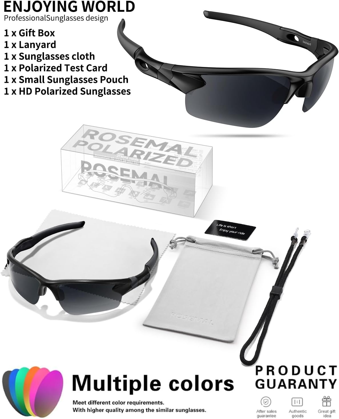 Rosemal Polarized Sunglasses for Men Women Running Sunglasses Sports Cycling Driving Fishing Baseball Golf TAC UV400 TR90 - Image 6