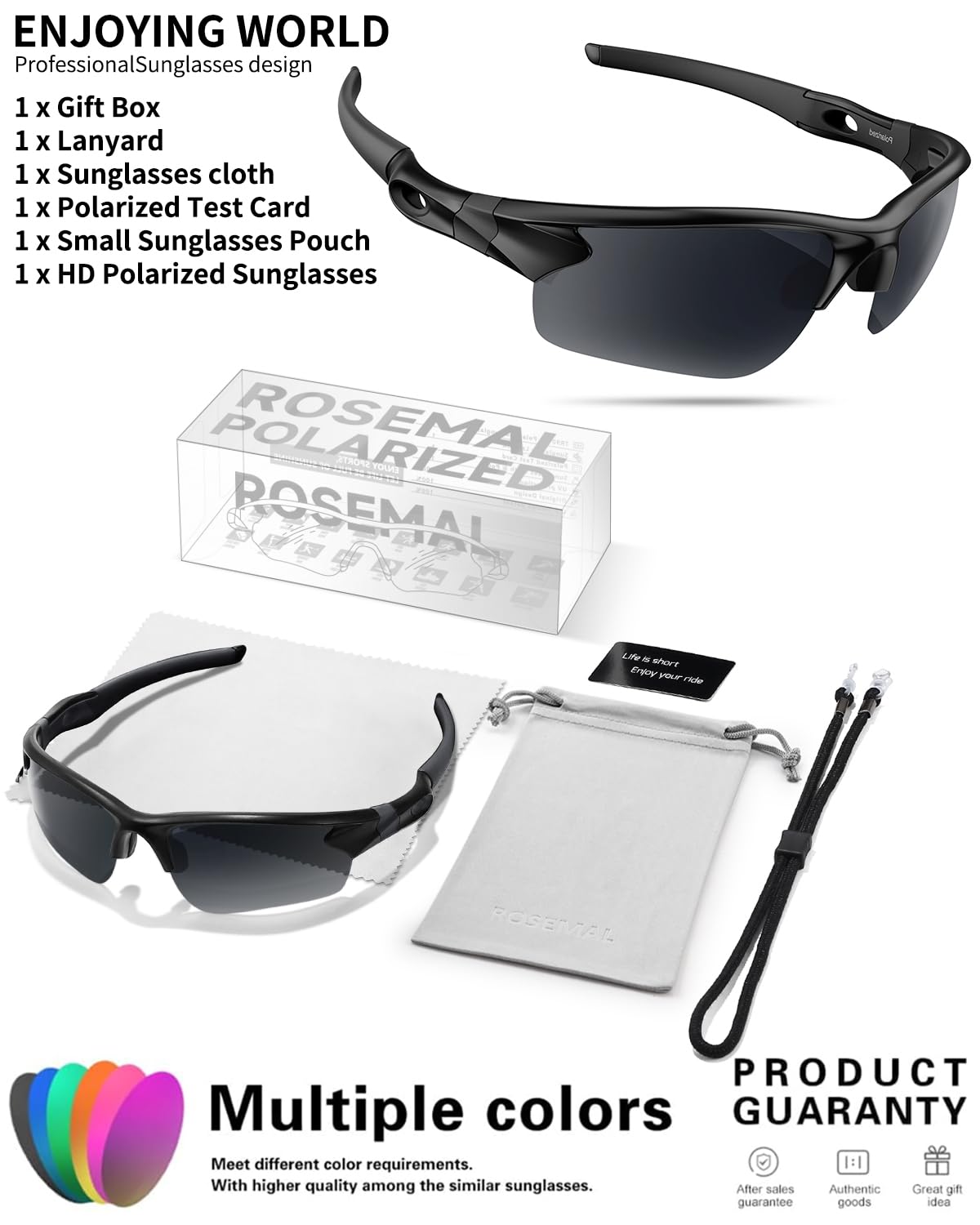 Rosemal Polaryzacyjne okulary przeciwsłoneczne dla mężczyzn kobiet okulary przeciwsłoneczne do biegania sport jazda na rowerze wędkarstwo baseball golf TAC UV400 TR90