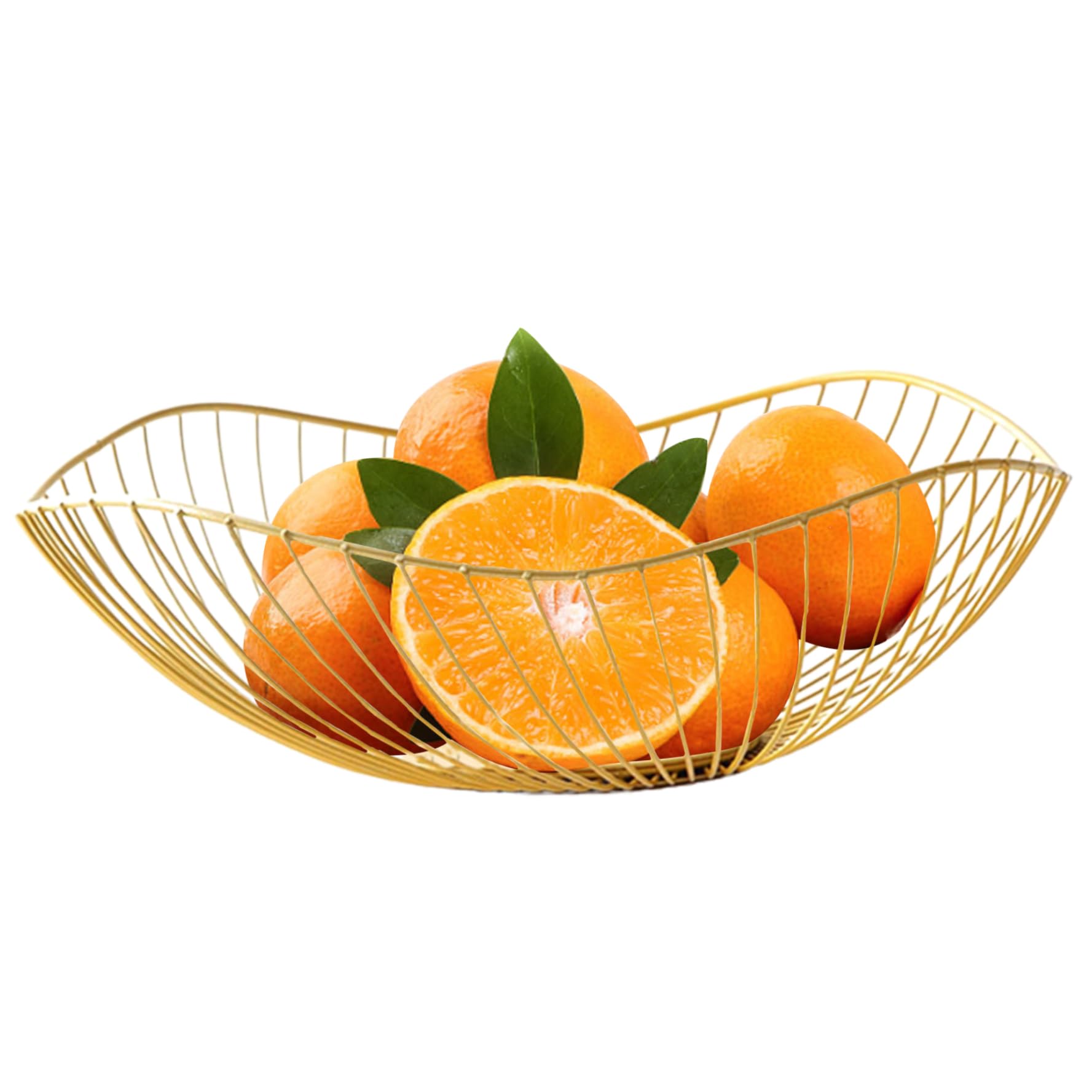 Fruit Bowl Gold Iron Wire Non-slip Minimalist Strong Load Large Capacity Fruit Basket Gold Coated Welded Tilt Design Draining Fruit Bowls for Candy Snack Vegetables Table Gold Console Table