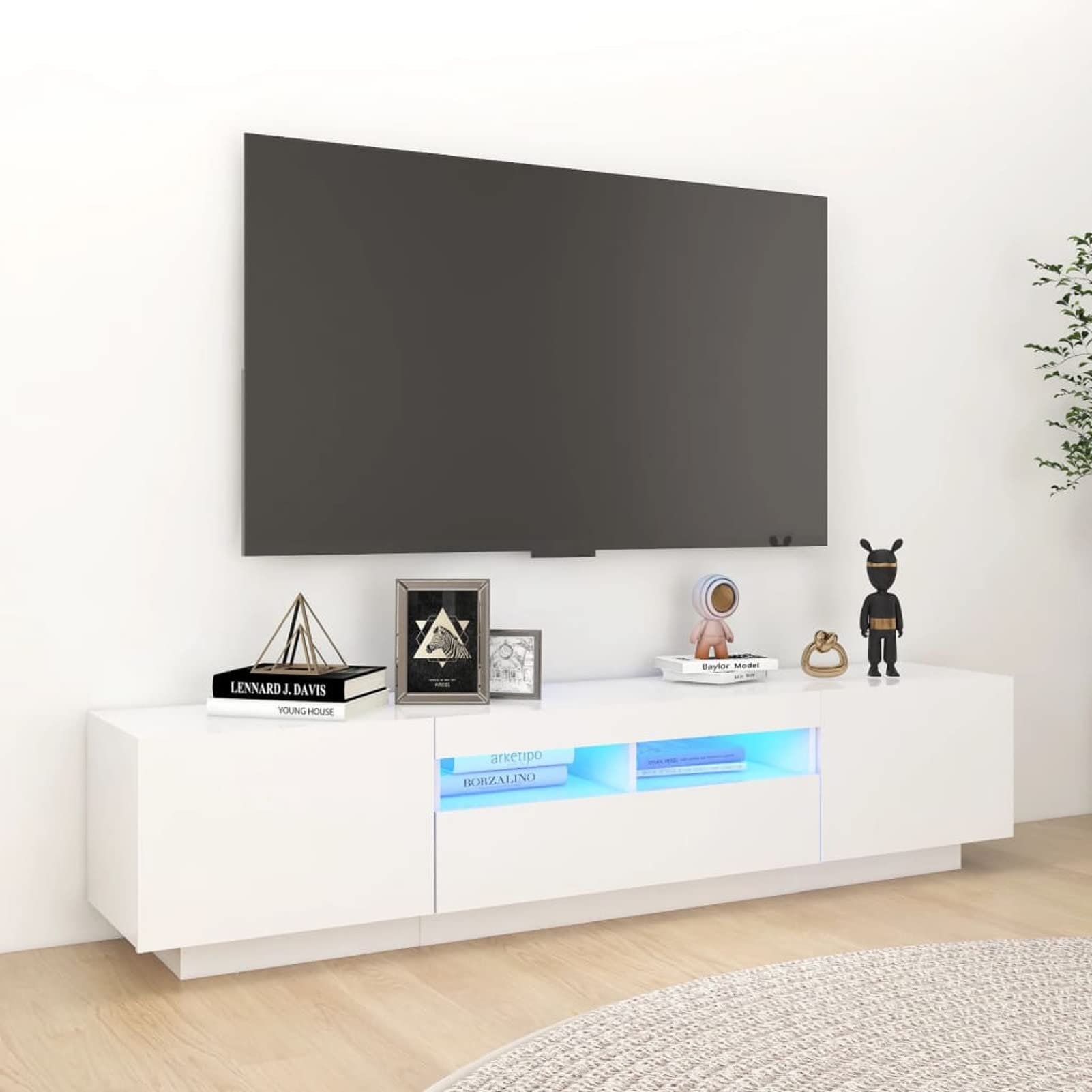 IKAYAA Mueble de TV con Luces LED, Mueble para TV de 180 cm, Armario Bajo con iluminación LED, para Salón. Diseño Moderno. Muebles De Salon Mesa Television Blanco
