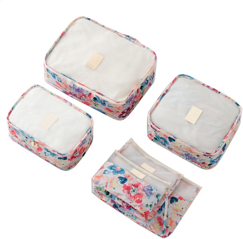Travel Pouches 6 set Packing cubes Travel Luggage Organizer Bag 3 Cubes 3 Pouches (Pink)