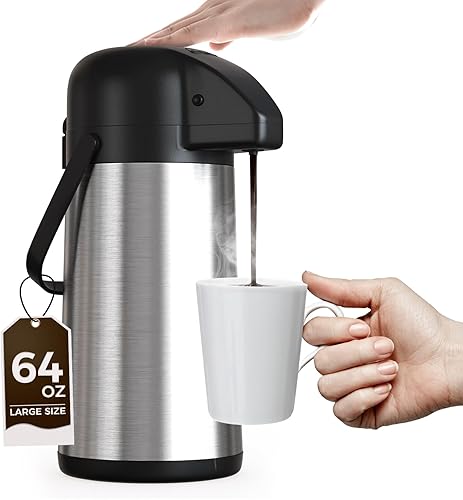 Miniatura 10 de Airpot - Jarra de café para mantener el calor, dispensador de café grande de 102 onzas3 litros con bomba, termo de acero inoxidable aislado para