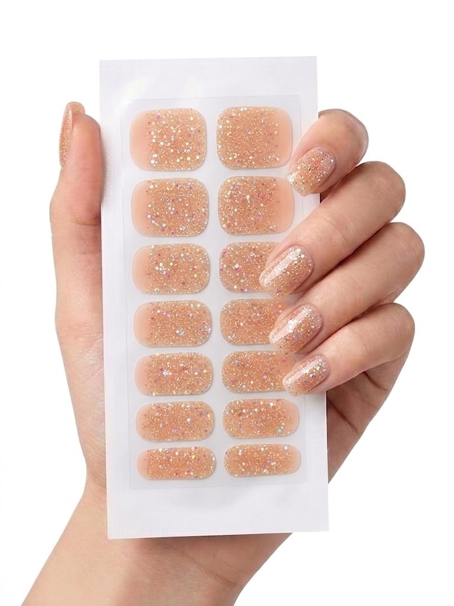 Kiva Nail Stickers – 14 Pieces Rose Gold Glitter Nail Wraps | Full Coverage Sparkle Design | Easy Apply | Long Lasting | No UV Light Needed | Glossy DIY Manicure Nail Art for Women & Girls-image-35