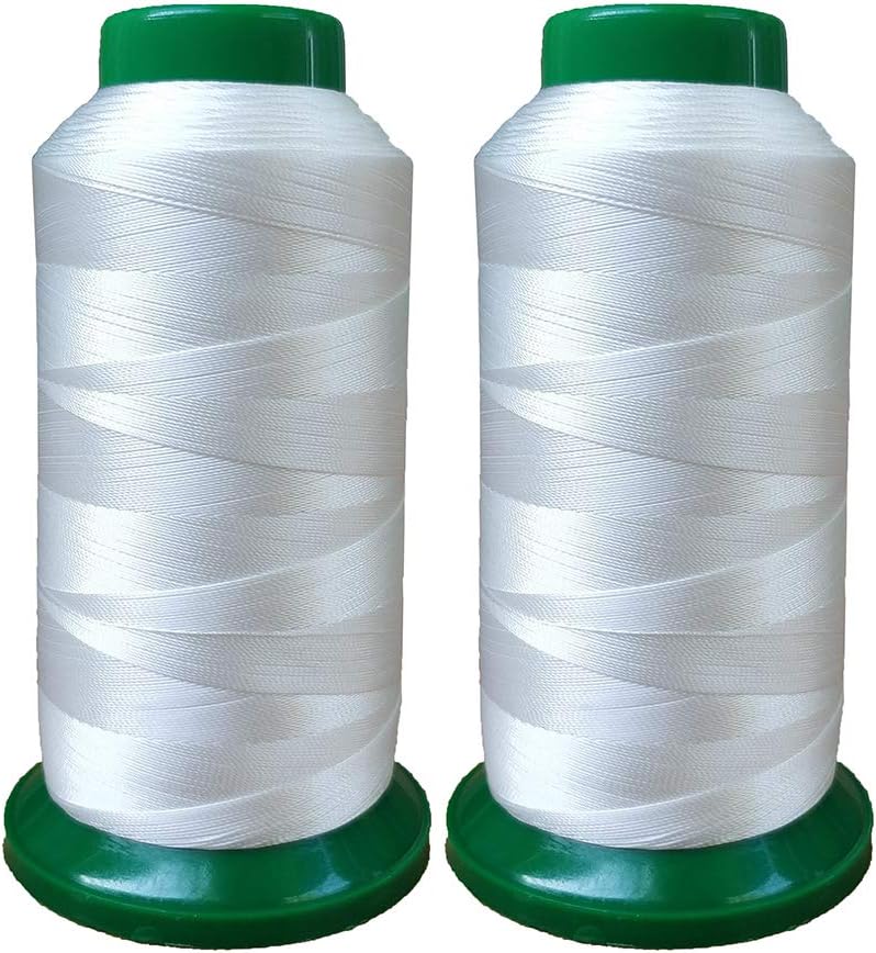 Polyester Thread Heavy Duty Bonded UV Resistant High Strength Outdoor Thread #69 T70 Size 210D/3Ply for Upholstery, Outdoor Market, Drapery, Leather, Beading, Crafts, 3000Yards Pack of 2 (White)