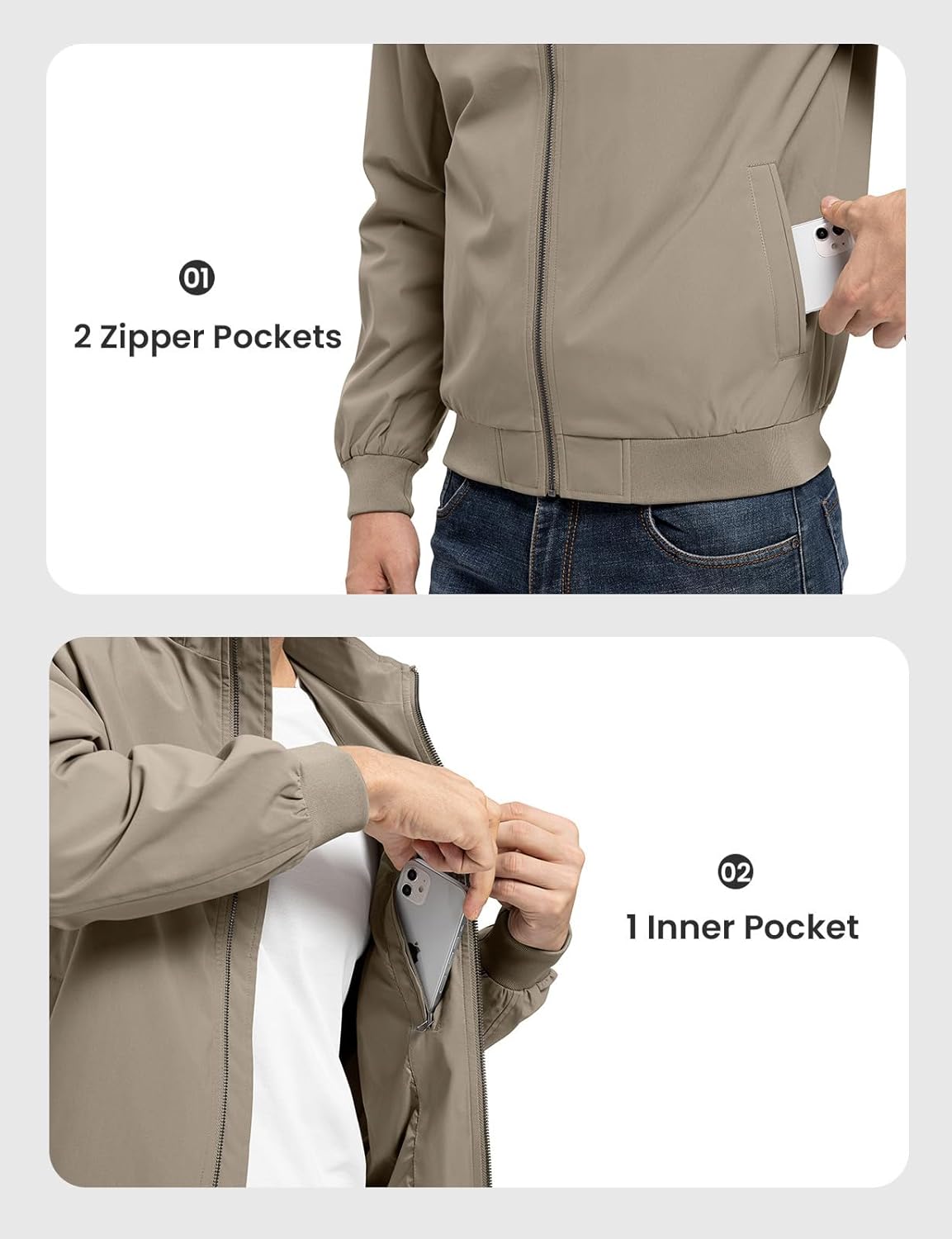 Rdruko Men's Lightweight Jackets Casual Fall Stylish Windbreaker Light Dress Zip Up Coat with 3 Pockets