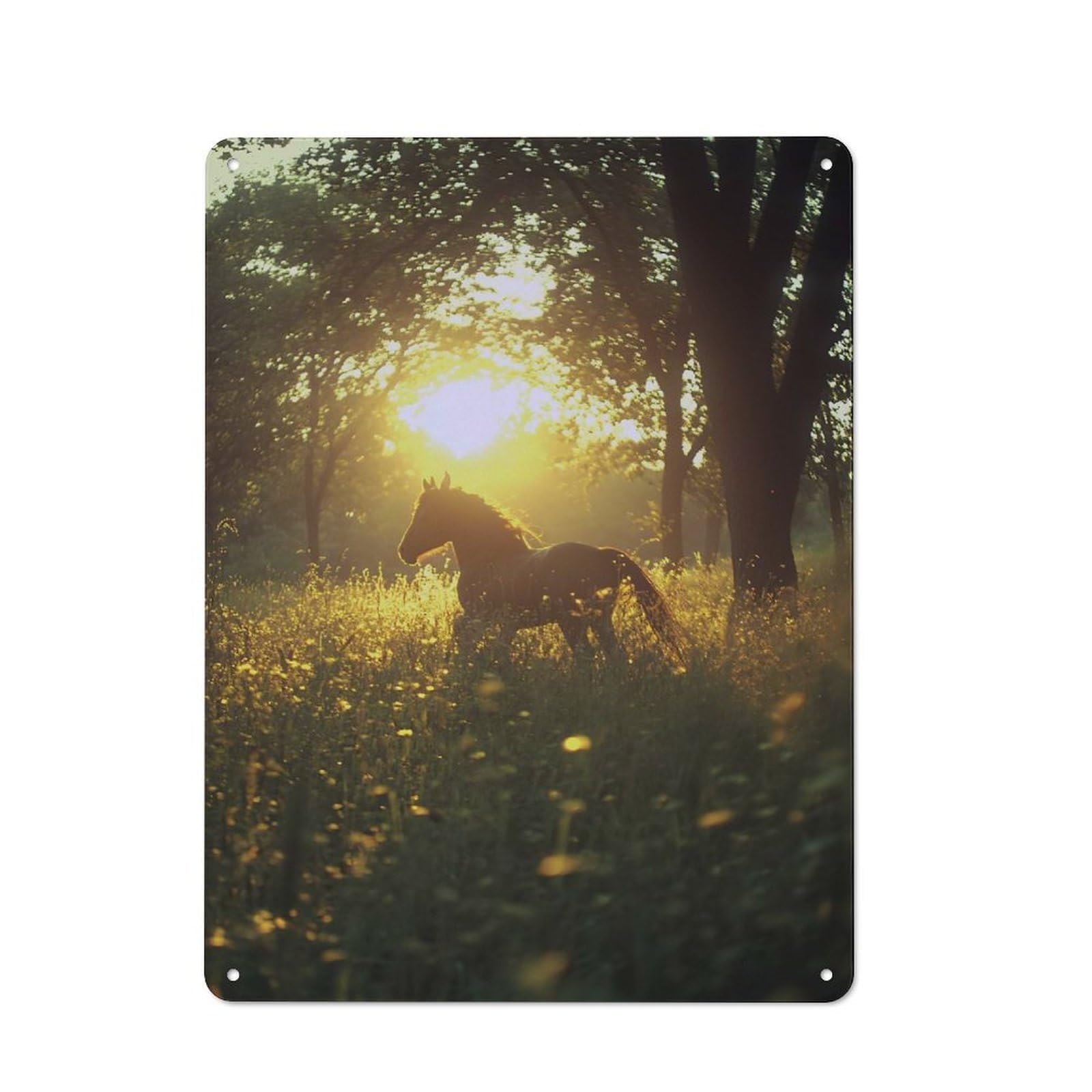 Junmoney Style Classic Horse In Golden Meadow At Sunset Kitchen Metal Sign 40X30cm, Kitchen Wall Decor For Kitchen, Cafe, Pantry Or Dining Room