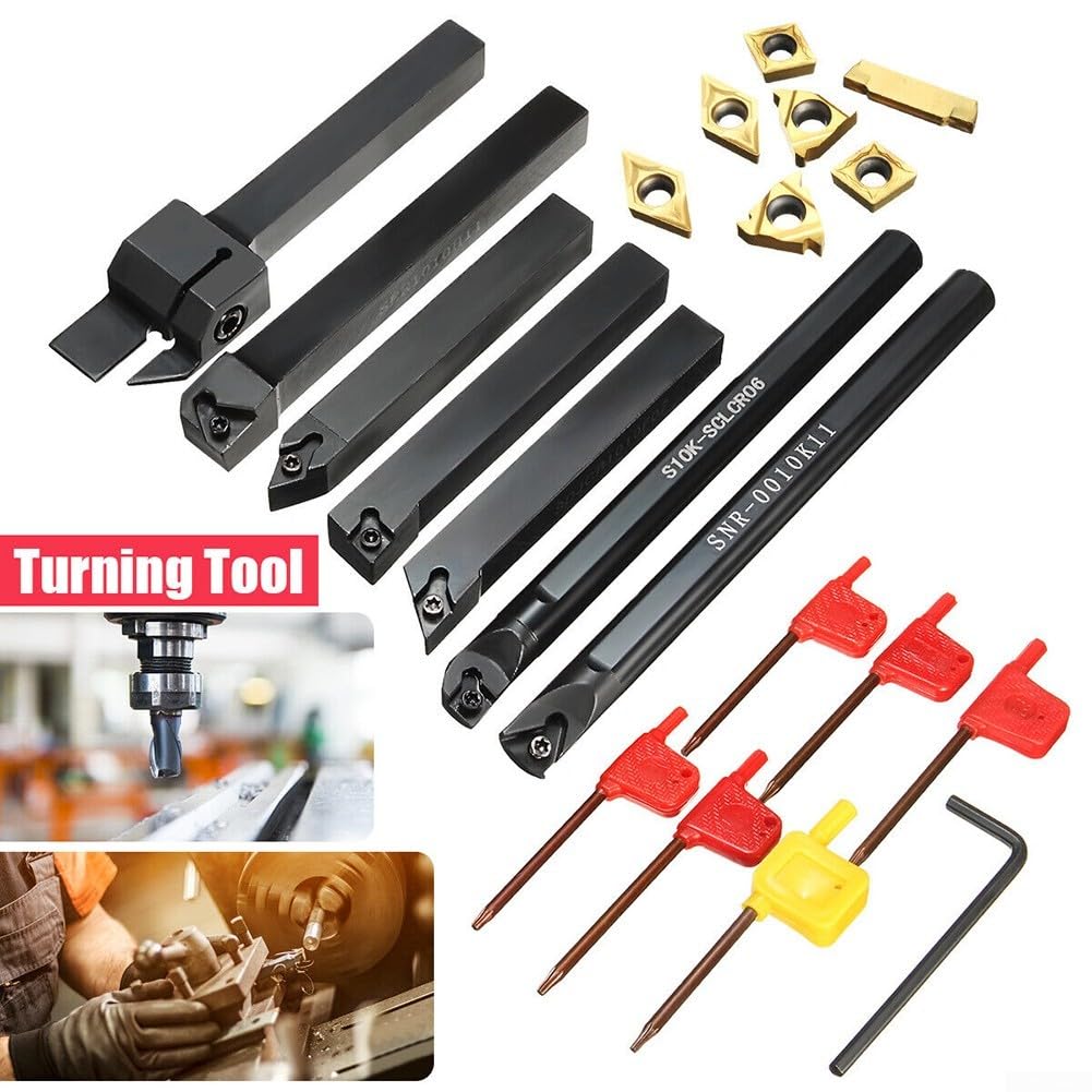 Inserto in carburo, lavorazione CNC, 7 pezzi, barra di alesatura per tornio con chiave e inserti in carburo per semifinitura e finitura