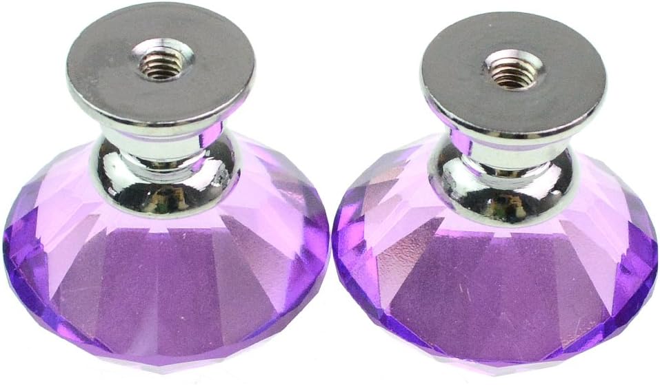 Dxhycc 10pcs Purple 30mm Flat Round Crystal Glass Cabinet Knobs Cupboard Drawer Pull Handles