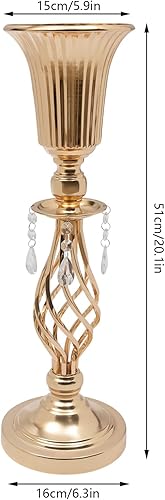 Miniatura 5 de 10 centros de mesa de boda de metal altos para mesas de recepción, soporte de jarrón dorado para flores, jarrón de flores de 20 pulgadas de alto