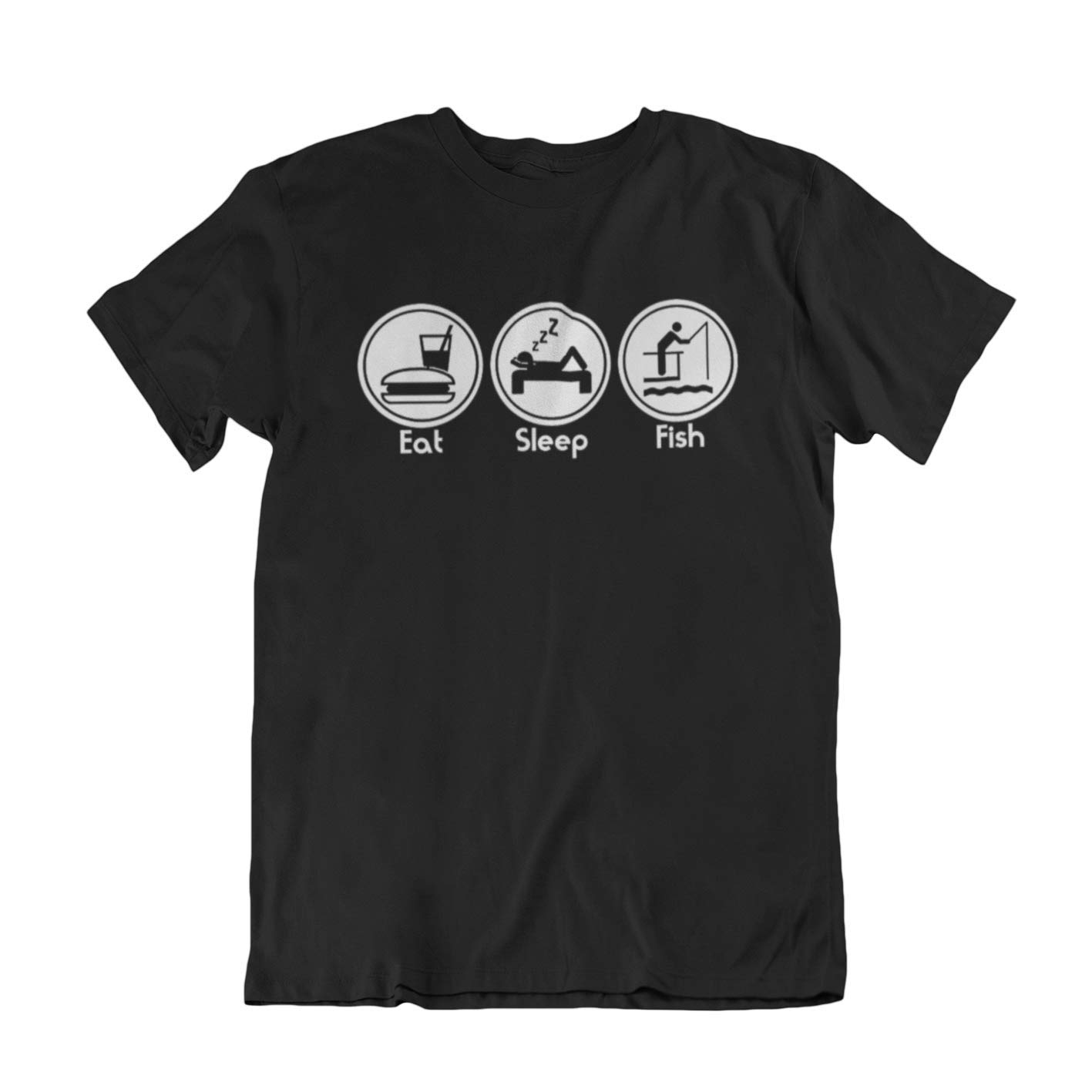 Jonny Cotton Men's Black Eat Sleep Fish - Fishing Hobbie Novelty T-Shirt (Large, )