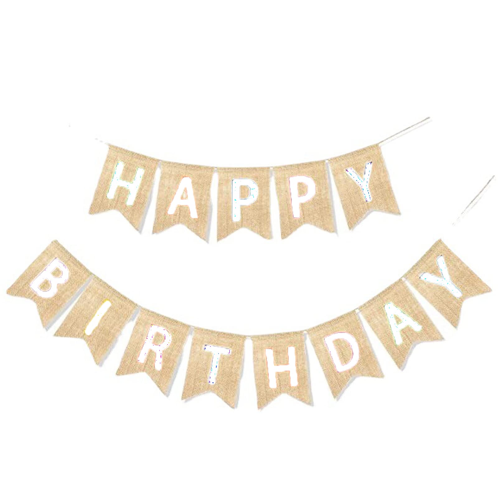 Happy Birthday Birthday Hessian Banner, Perfect DIY Decoration Triangle Flag Bunting for Baby Shower, Birthday, Wedding, Party and Other Celebrations (White)
