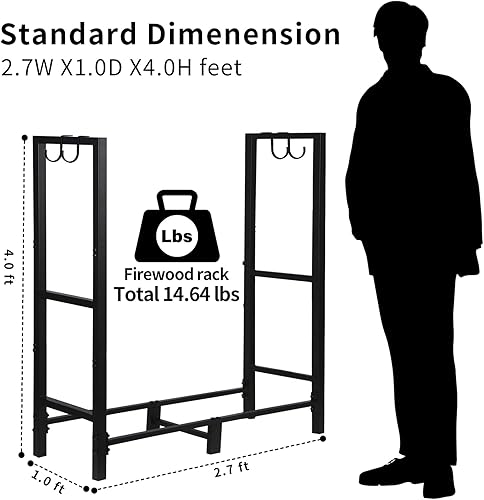 Miniatura 2 de 4FT(H) X 2.7FT(W) Firewood Rack Outdoor Indoor Holder for Fireplace Wood Storage, Firewood Storage Brackets Kit, Heavy Duty Logs Stand Stacker