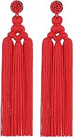 Bohemian Long Tassel Fringe Drop Earrings for Women - Large Beaded Chandelier Dangle, Handmade Woven Thread Layered Statement Jewelry