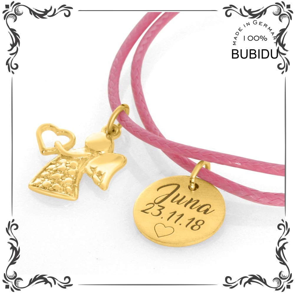 Mädchenarmband 925 Silber vergoldet Gravur Engel Armband mit Namen Herz Kindername Geburt Geschenk Mama Kinderarmband Einschulung | HANDMADE IN GERMANY