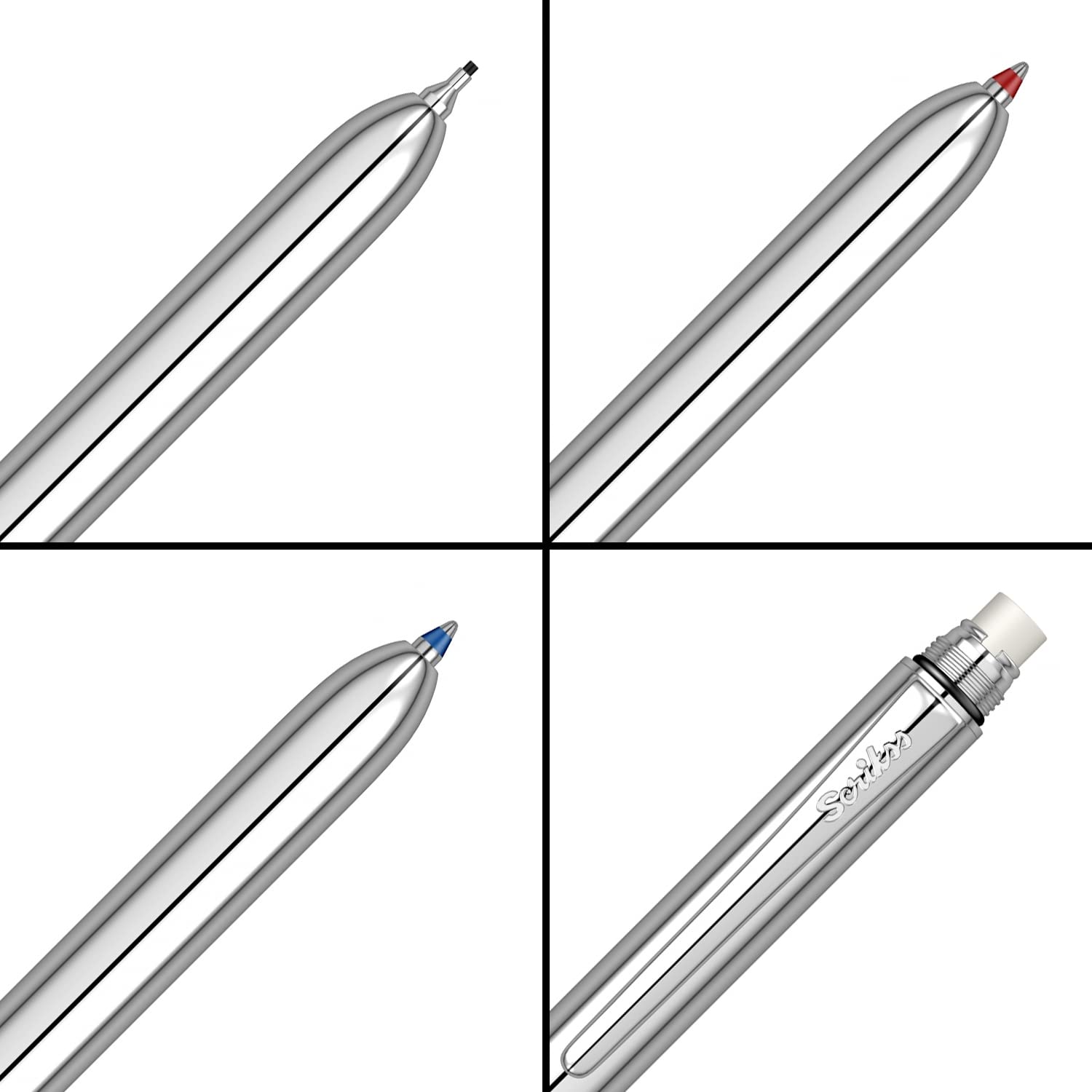 Scrikss Trio 93 Chrome Multi Pen | Penna 3 in 1 | Penna a sfera e matita mina 0,5 mm | finiture cromate | Meccanismo girevole a 360 gradi
