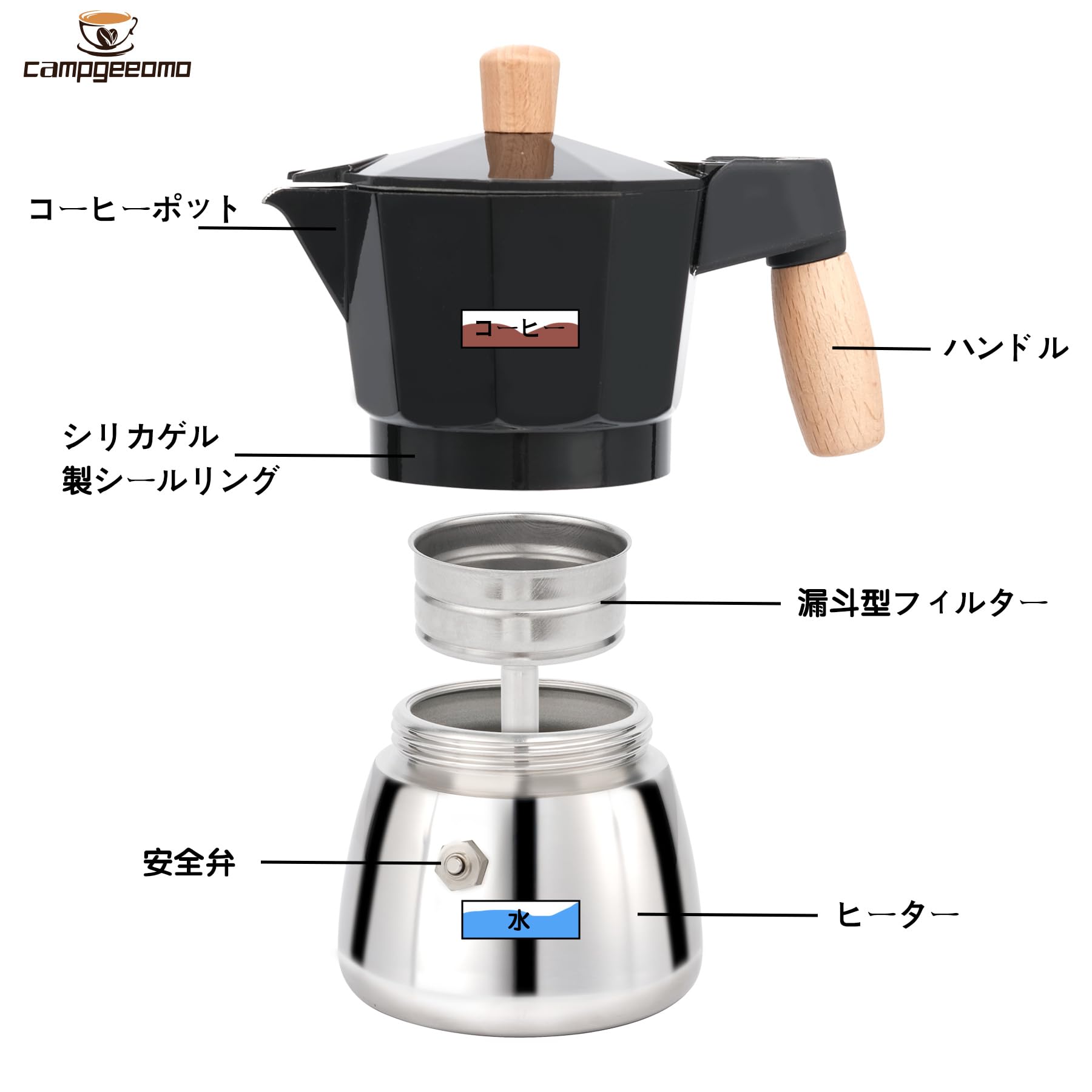 Amazon | Campgeeomo エスプレッソメーカー 直火式 モカポット ih対応