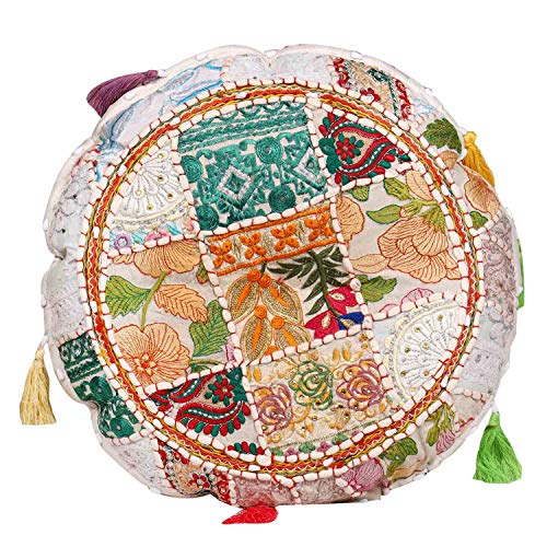 Casa Moro Patchwork Yogakissen Lali Beige Ø 40cm x Höhe 10cm rund mit Füllung | Indisches Sitzkissen Boho Style…