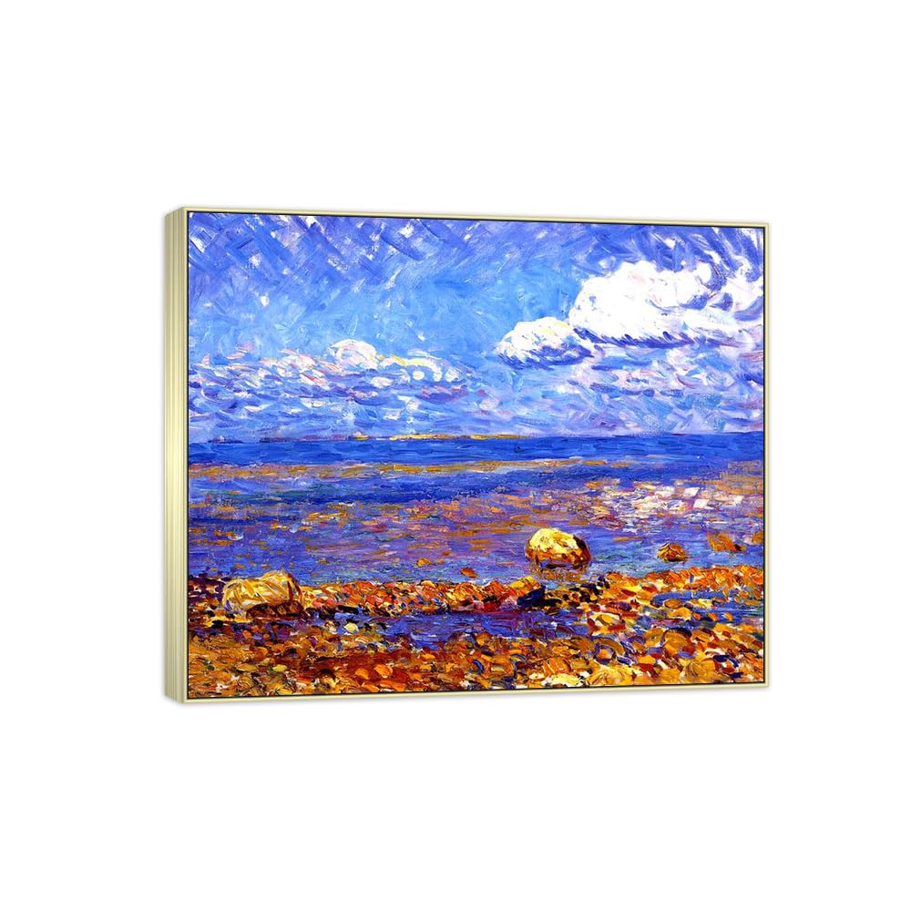SDYSKKUG William Glackens Canvas Wall Art Prints for Living Room. Low Tide 72x60cm Silver Frame